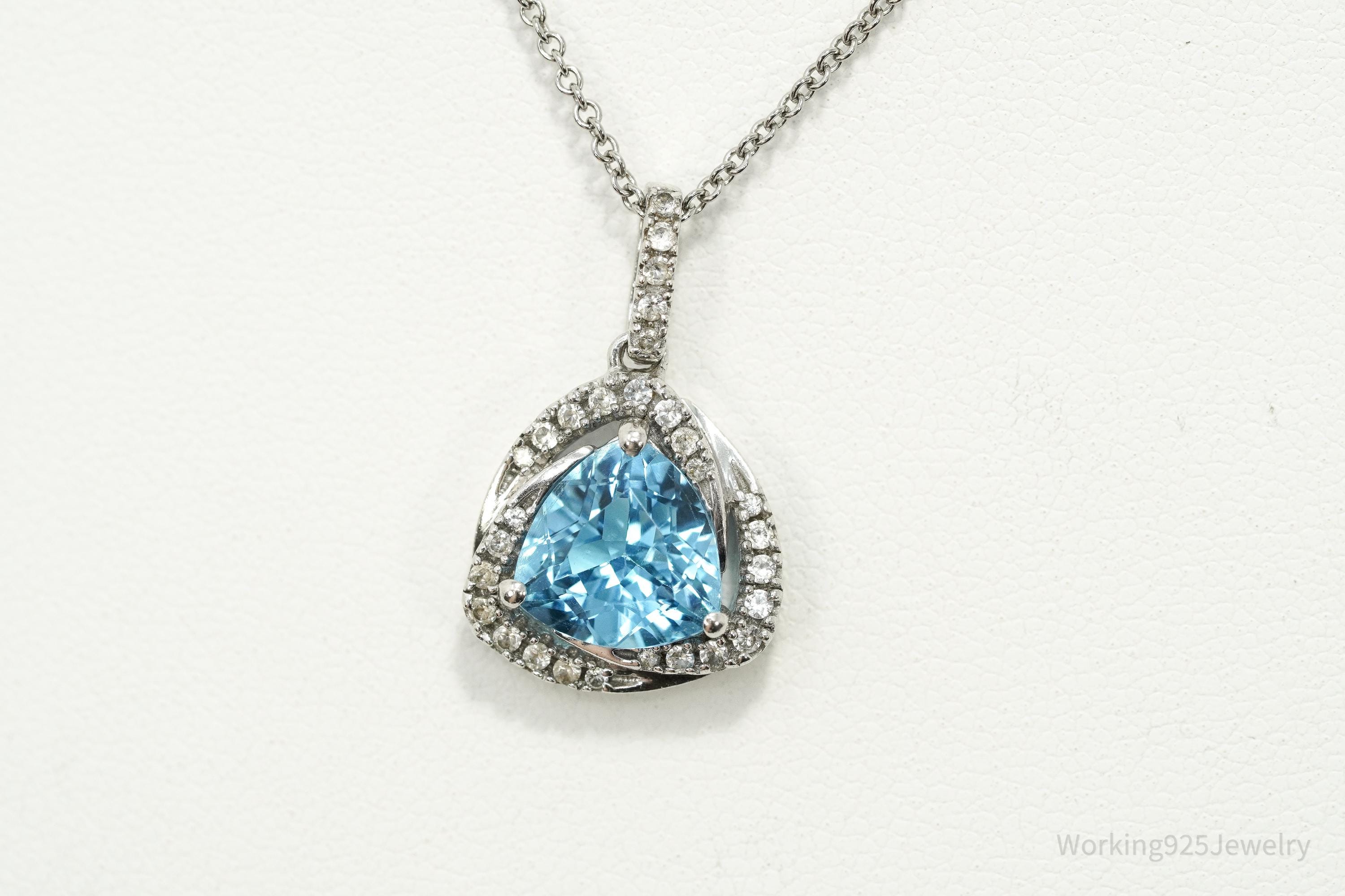 Vintage Blue Topaz & Cubic Zirconia Sterling Silver Necklace 18"