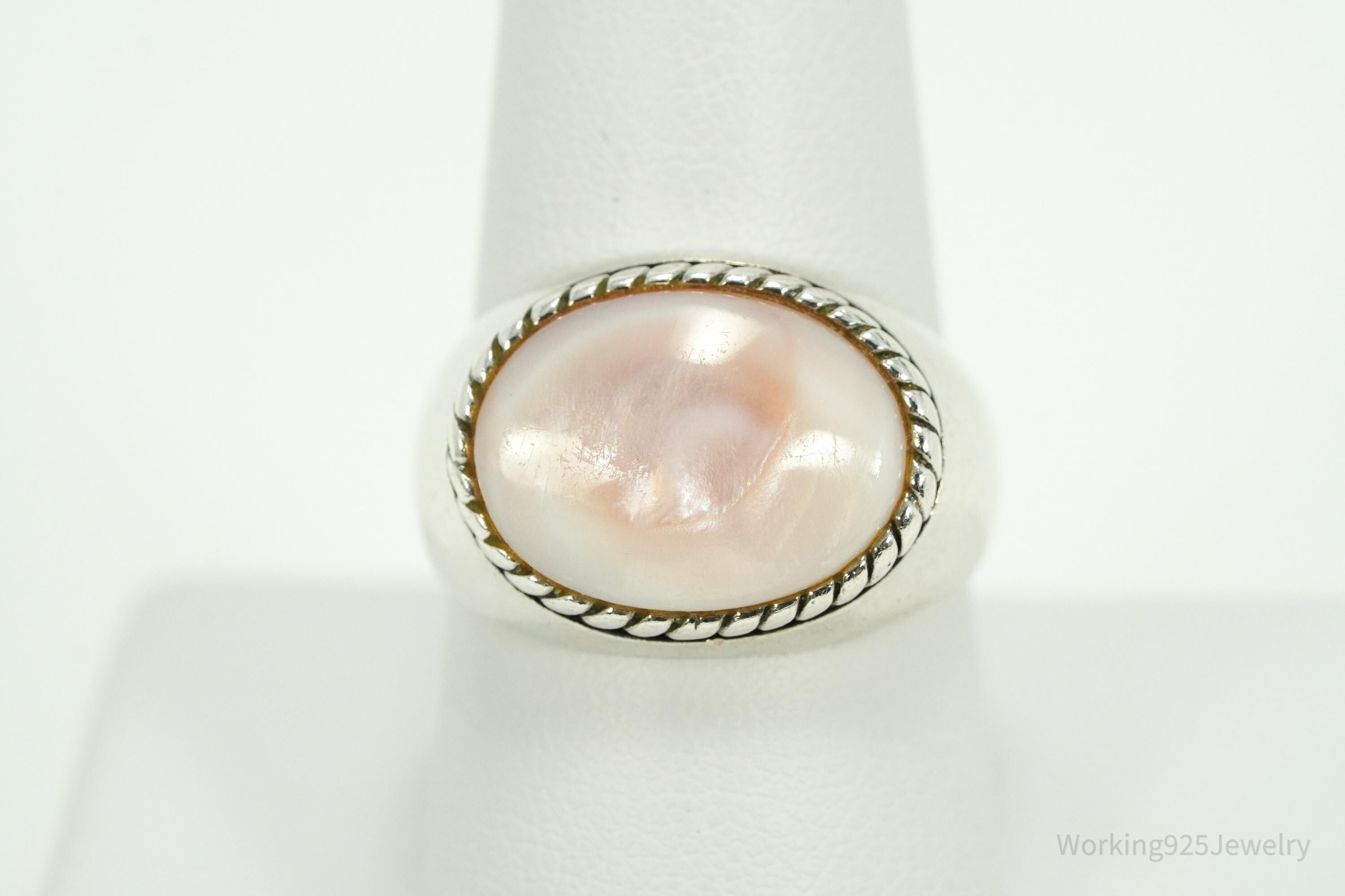 Vintage Pink Mother Of Pearl Sterling Silver Ring - Size 9