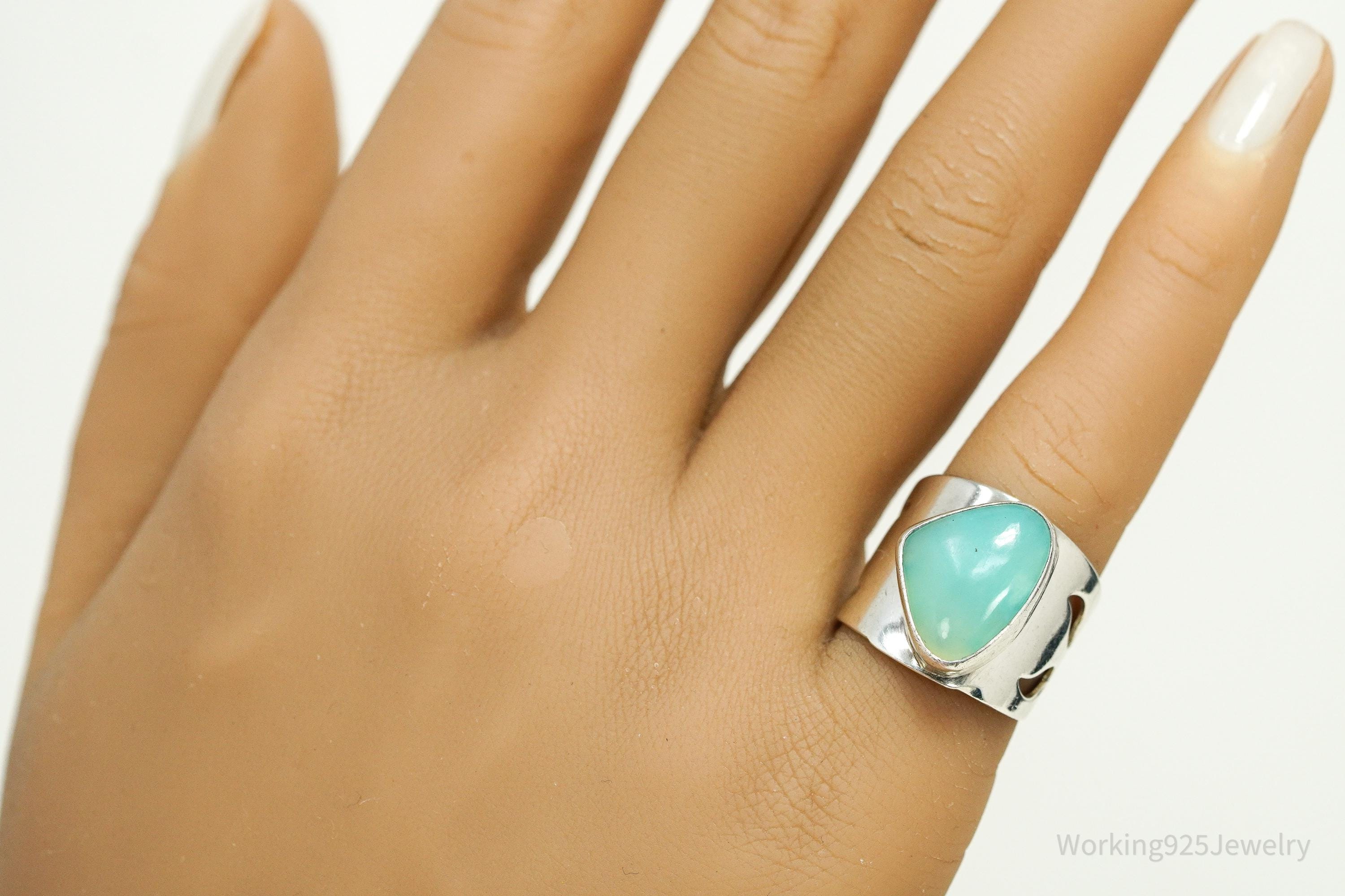 Vintage JAY KING Aqua Chalcedony Sterling Silver Ring - Size 6.25