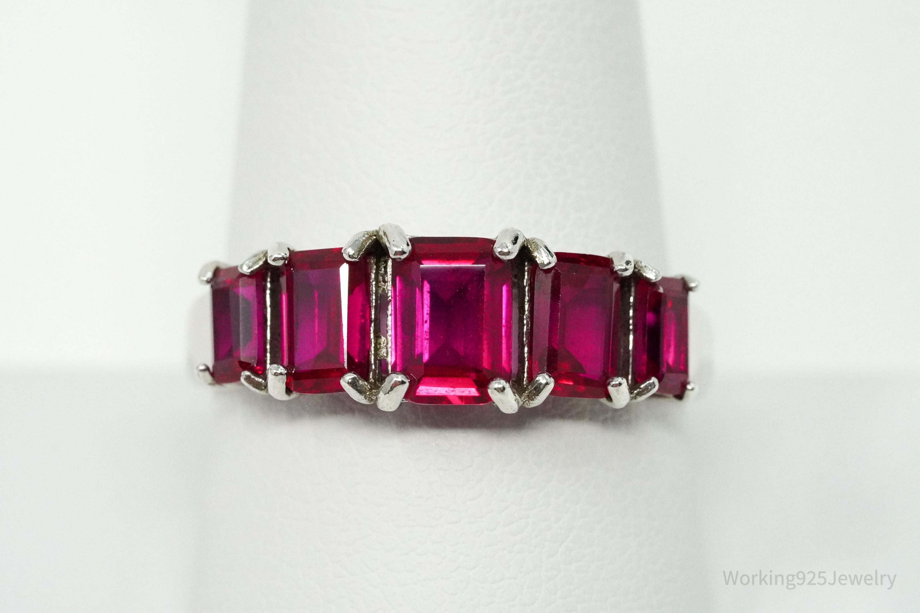 Vintage Ruby Sterling Silver Ring - Size 10
