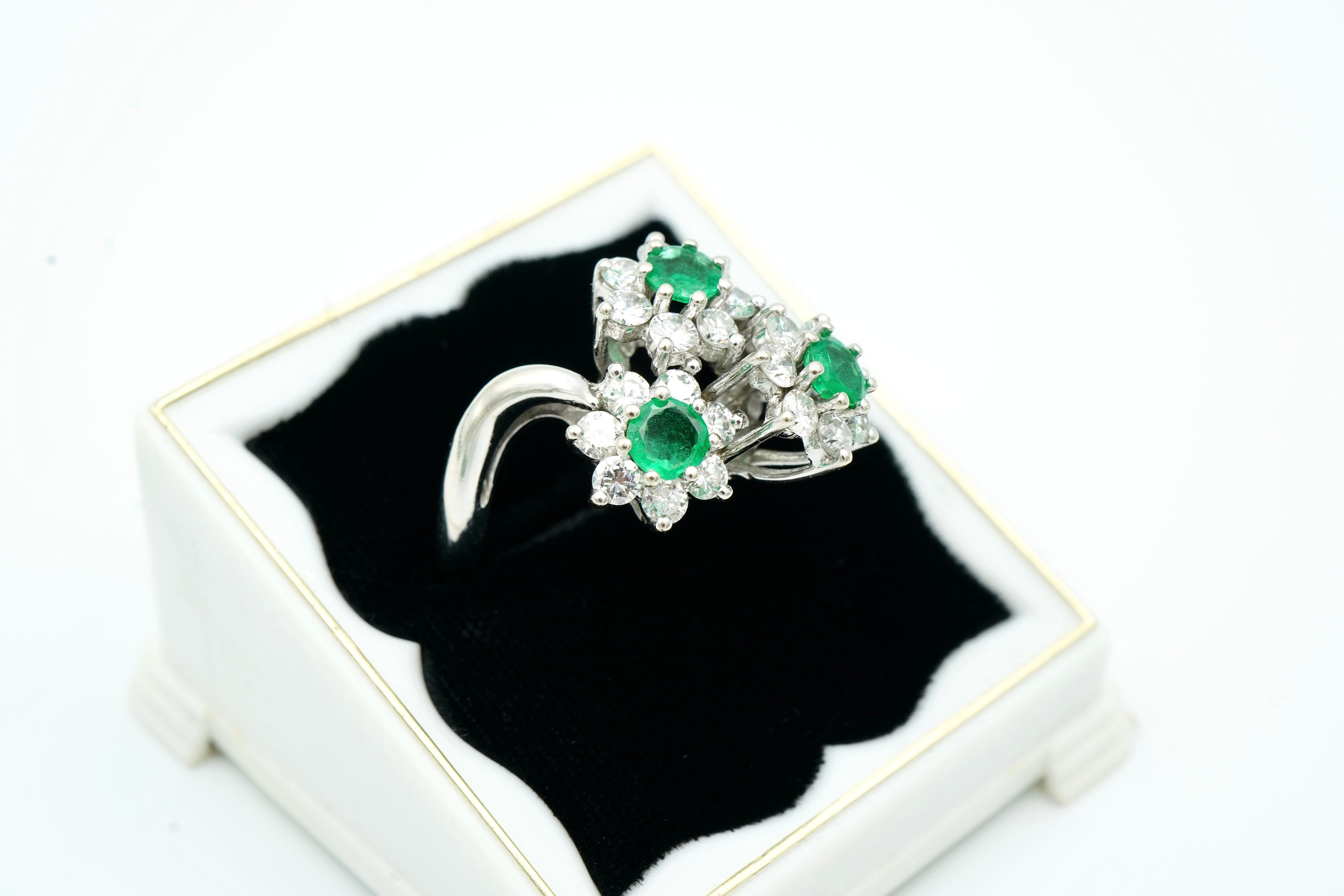 14k White Gold Emerald and Diamond Ring