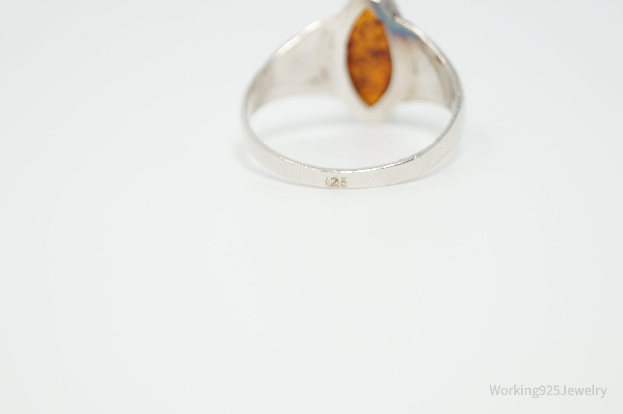 Vintage Modernist Amber Sterling Silver Statement Ring - Size 8