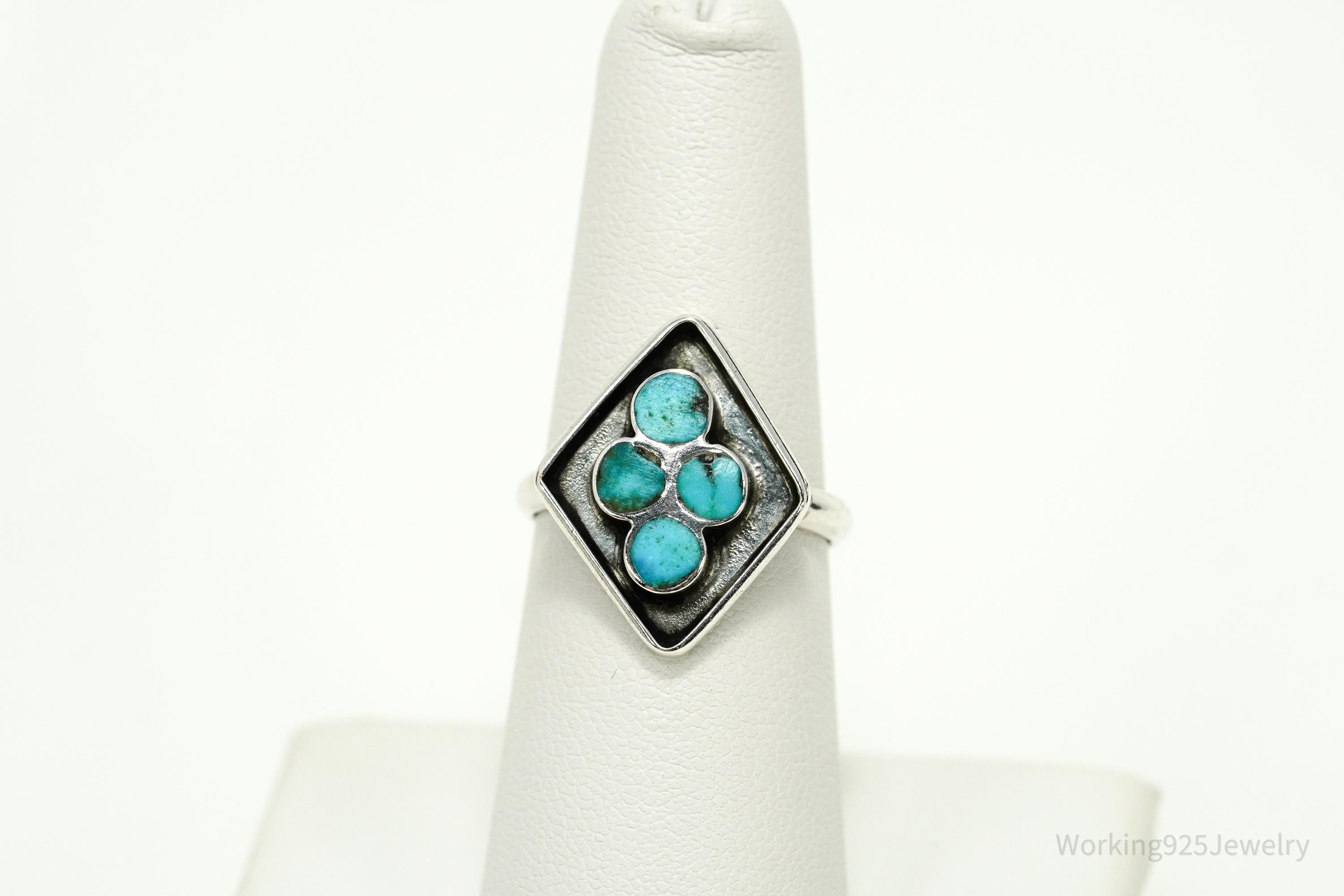 Vintage Handmade Native American Turquoise Unsigned Silver Ring - Size 7.25 Adjustable