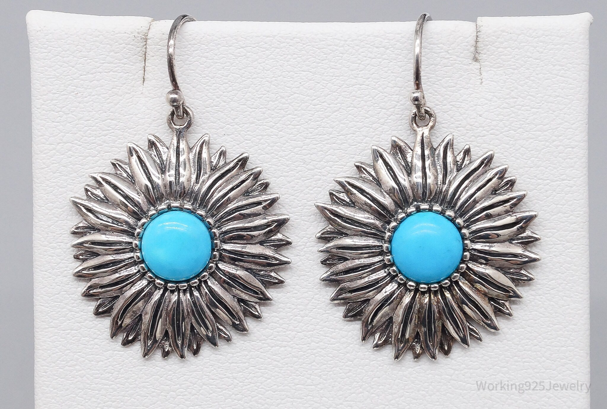 Vintage Turquoise Sterling Silver Flower Earrings