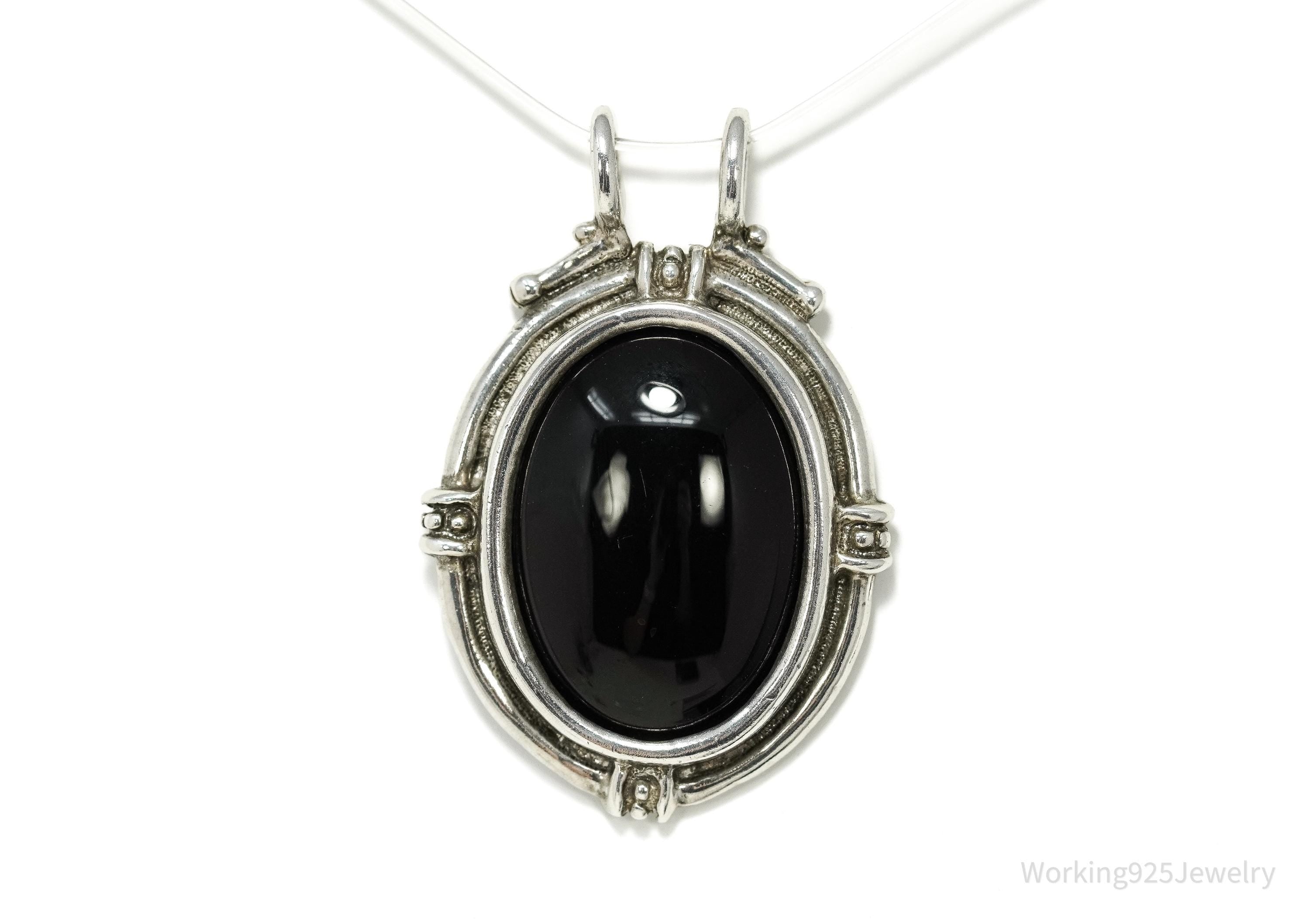 Vintage Large Taxco Mexico Modernist Black Onyx Sterling Silver Pendant