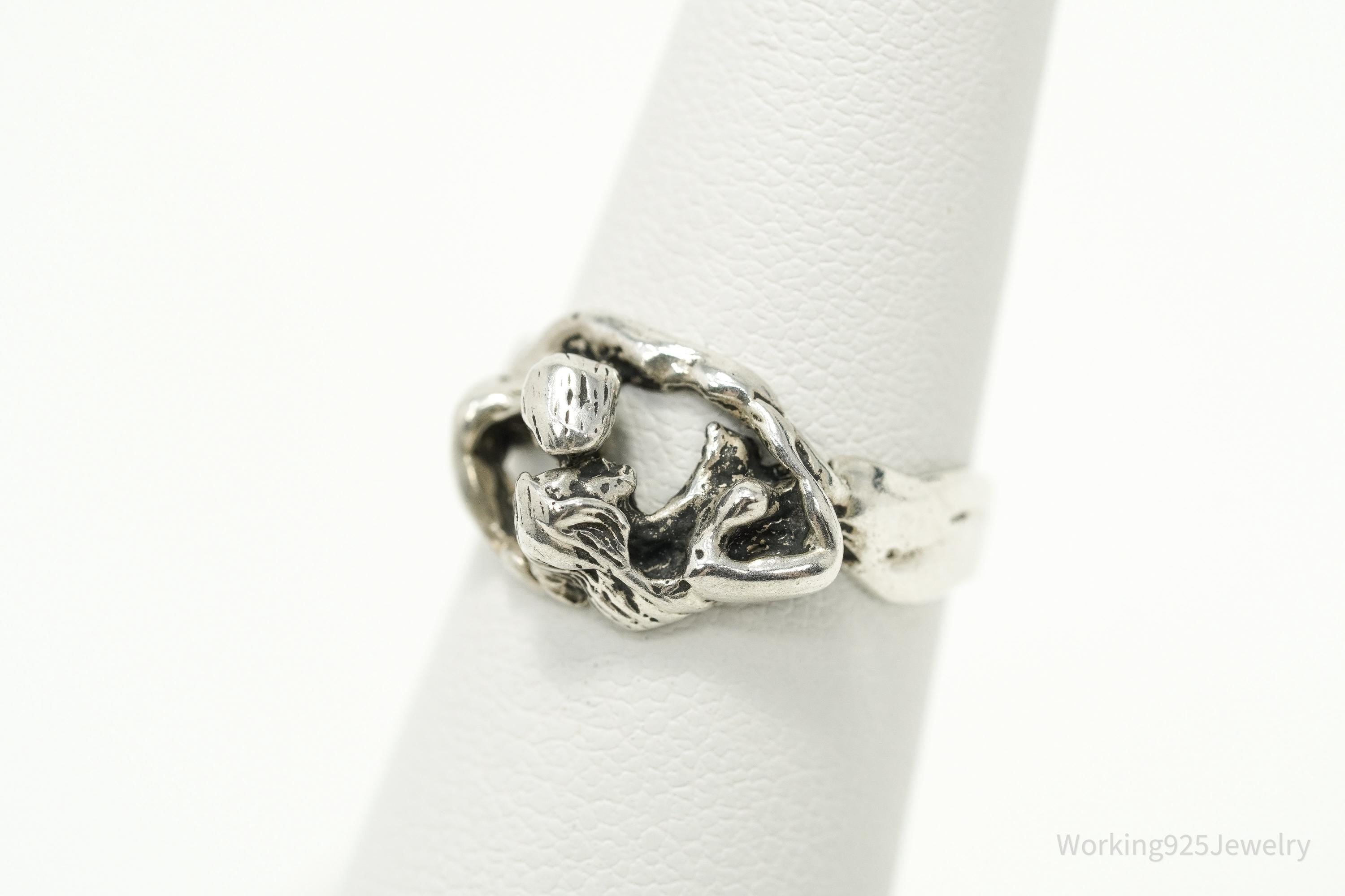 Vintage Kissing Couple Lovers Sterling Silver Ring - Size 5.25