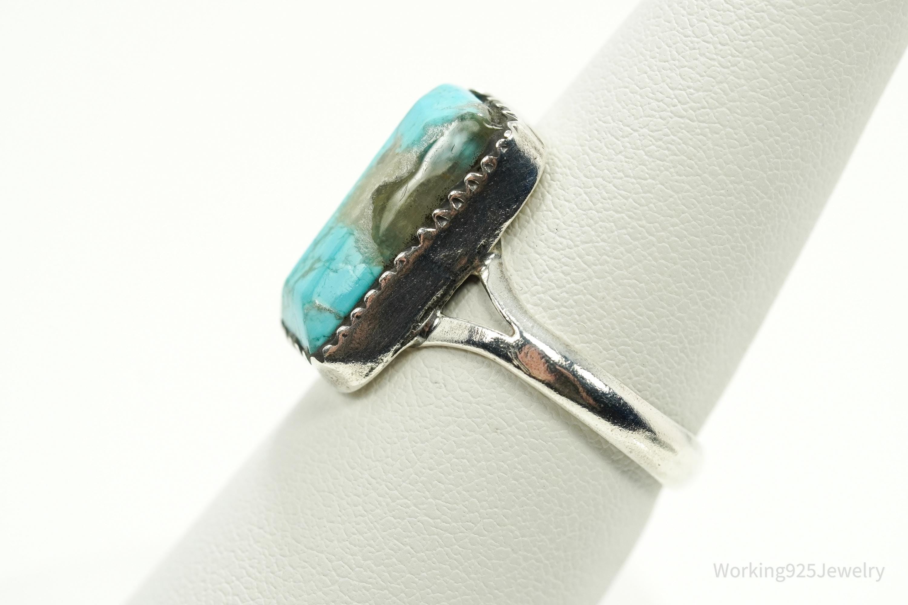 Vintage Mexican Turquoise 950 Silver Ring - Size 8.25