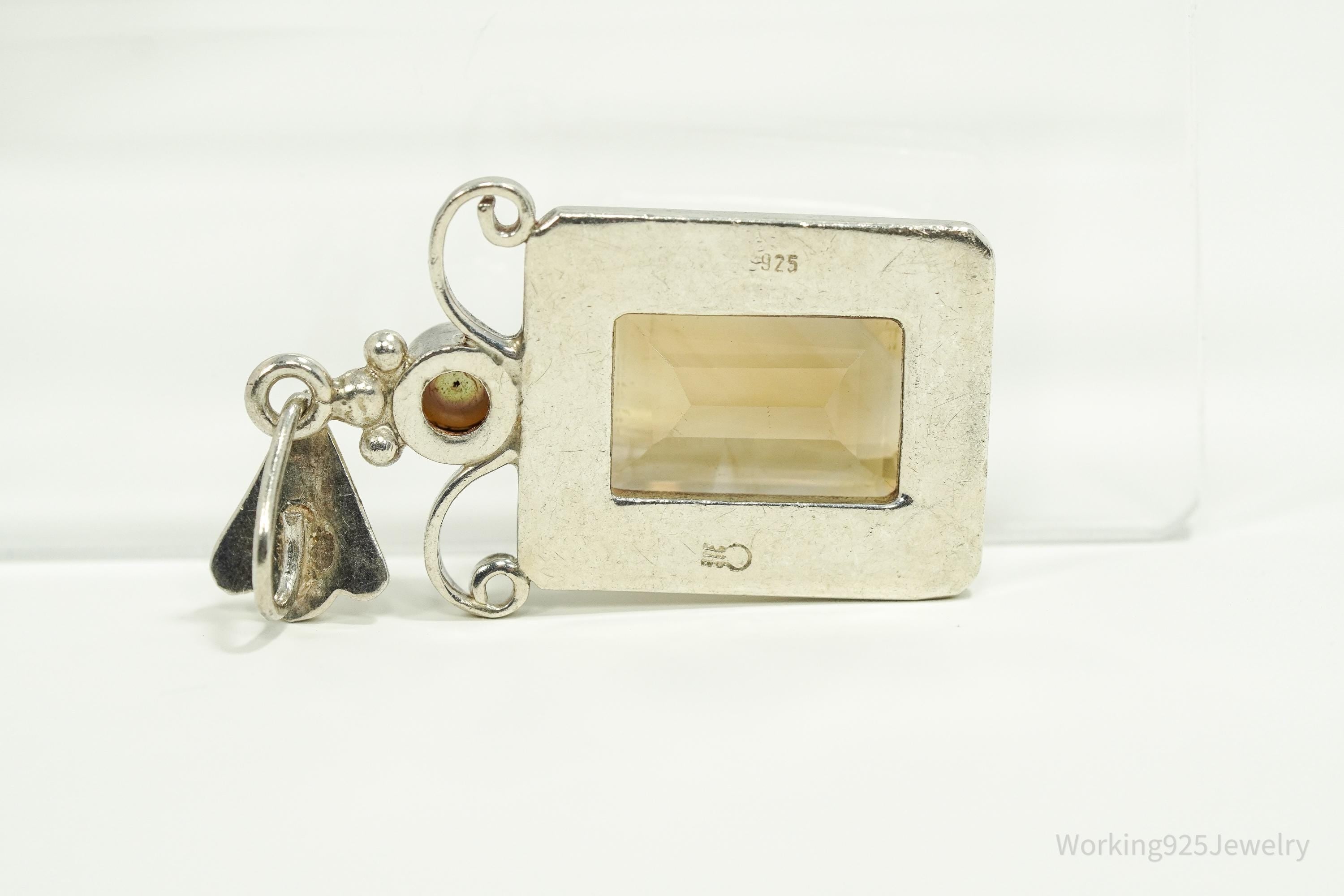 Vintage Large Smoky Topaz & Pearl Sterling Silver Pendant