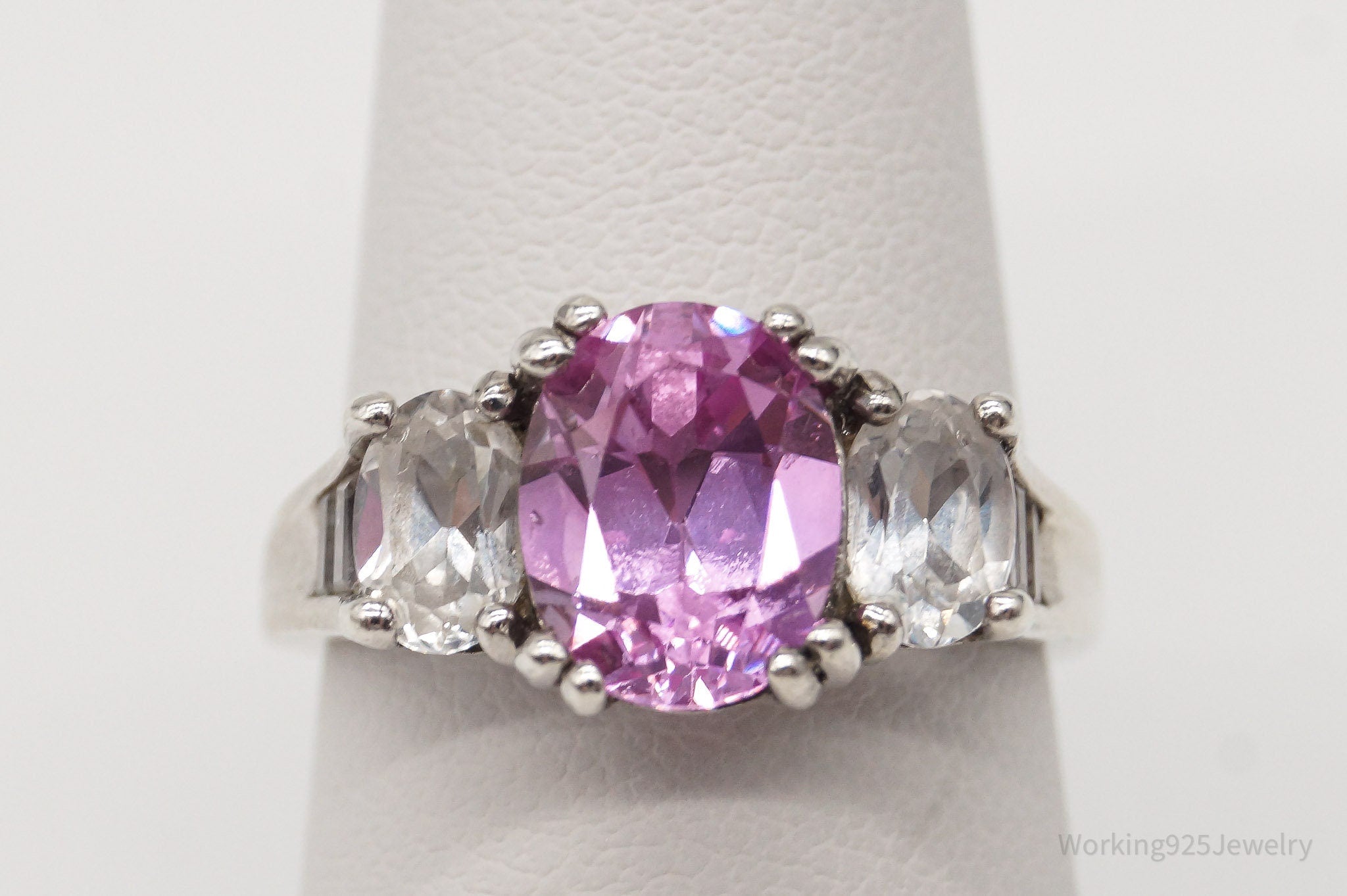 Vintage Pink Topaz Cubic Zirconia Sterling Silver Ring - Size 6.75