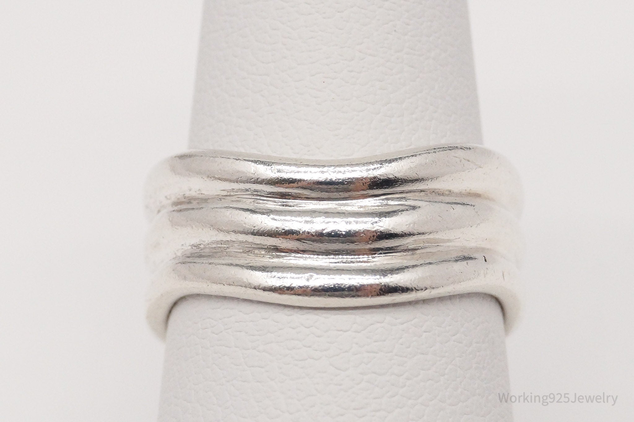 Vintage Modernist Wave Style Sterling Silver Band Ring - Size 6.75