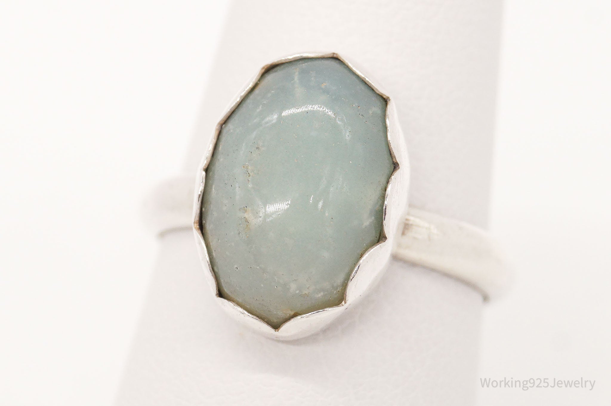 Vintage Chalcedony Modernist Silver Ring - Size 7.75