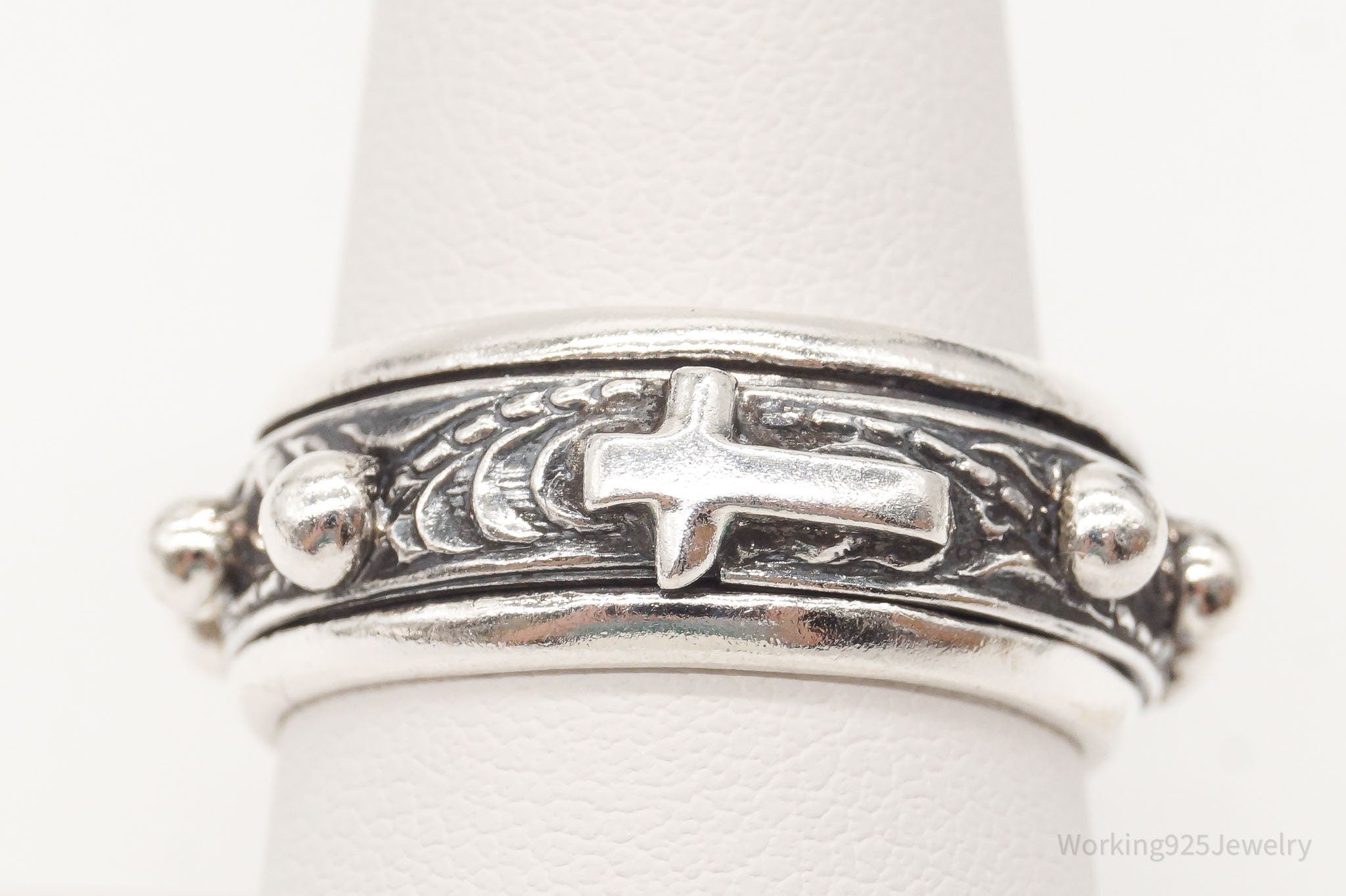 Vintage Cross Sterling Silver Spinner Band Ring - Size 8.5