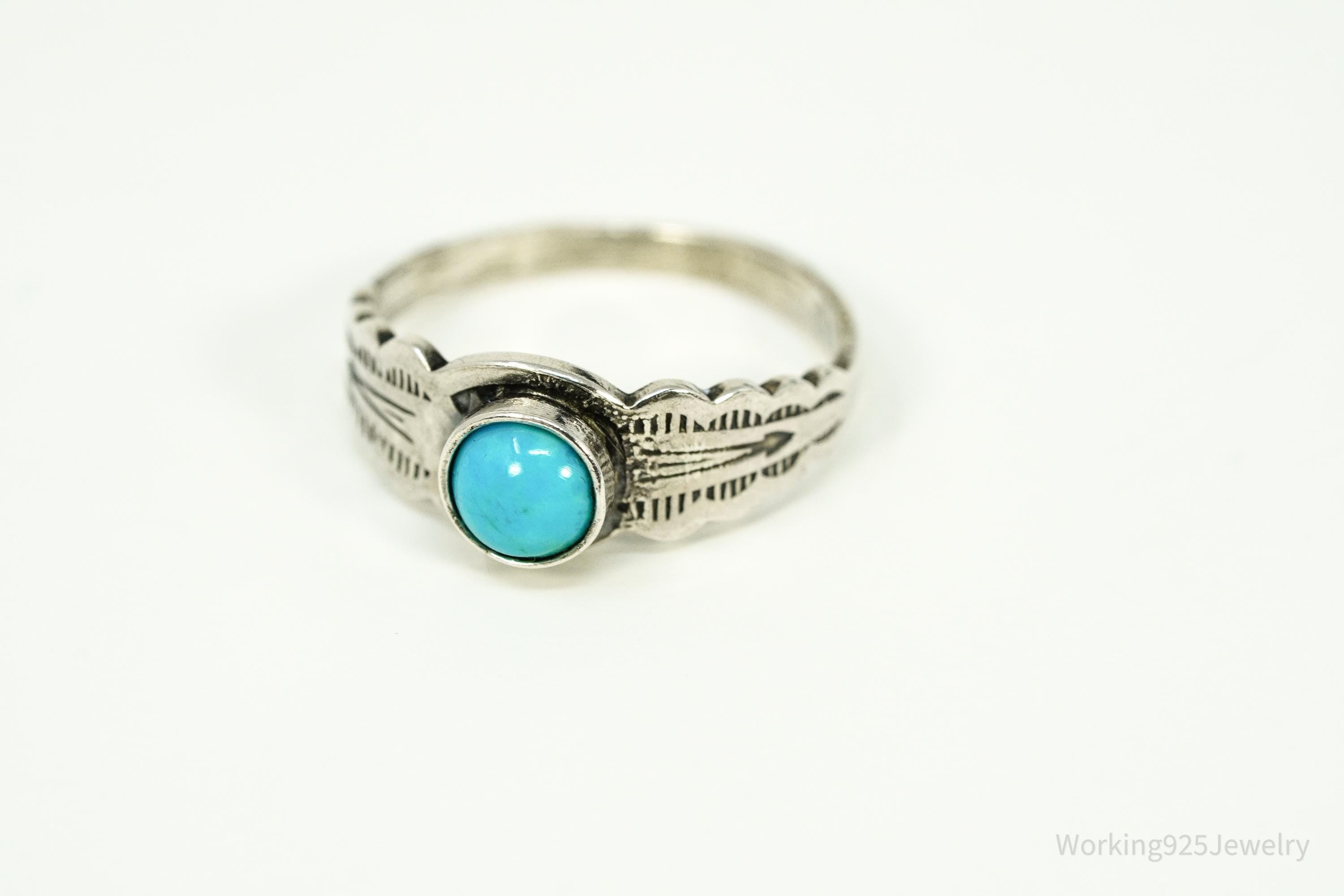 Vintage Handmade Native American Turquoise Silver Ring / Toe Ring - Size 1.25