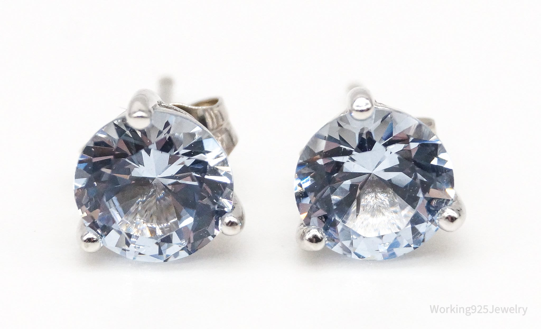 Vintage Purple Blue Cubic Zirconia Sterling Silver Platinum Clad Post Earrings