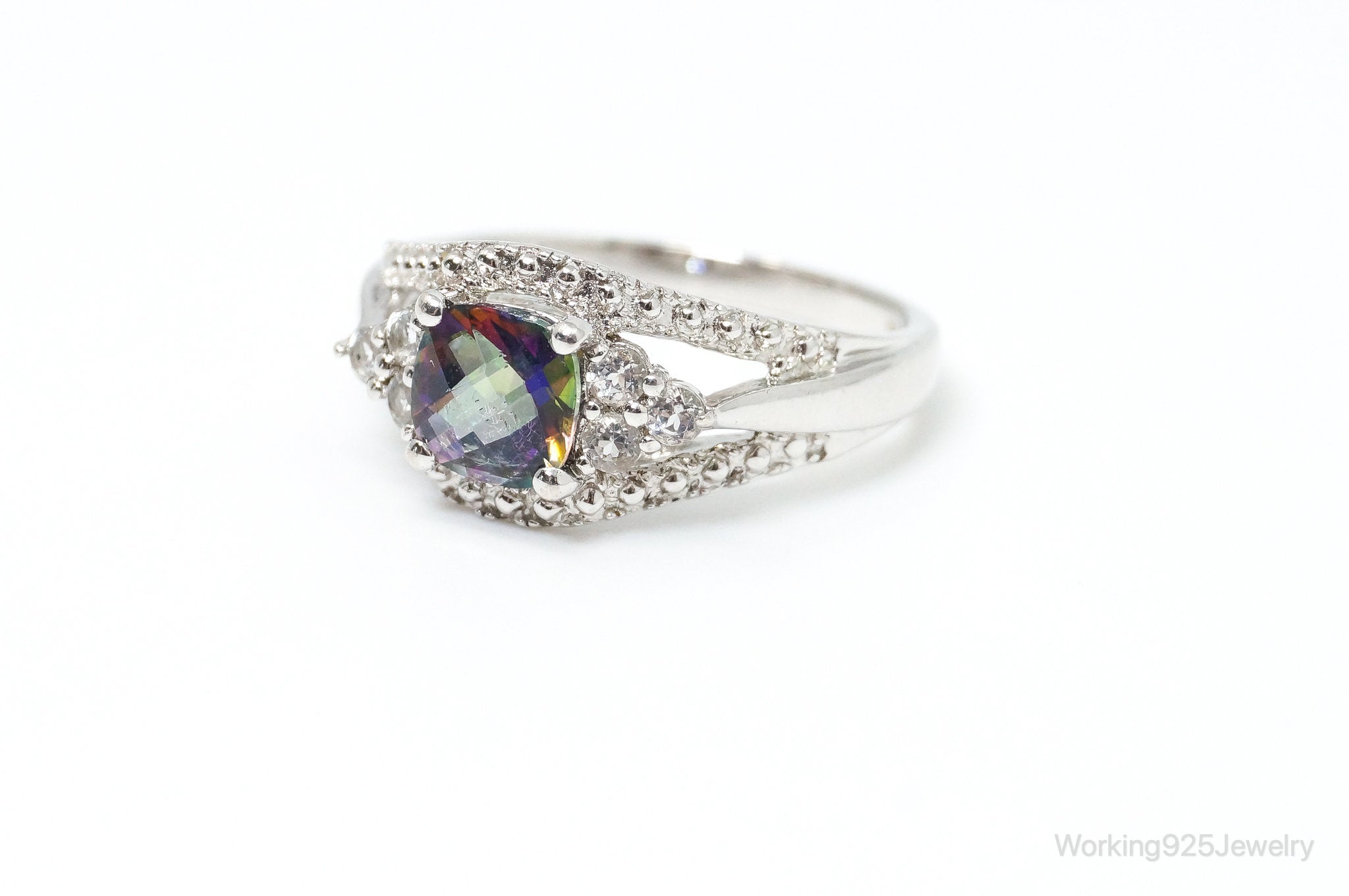 Vintage Mystic Topaz Cubic Zirconia Ring Sterling Silver - Size 7