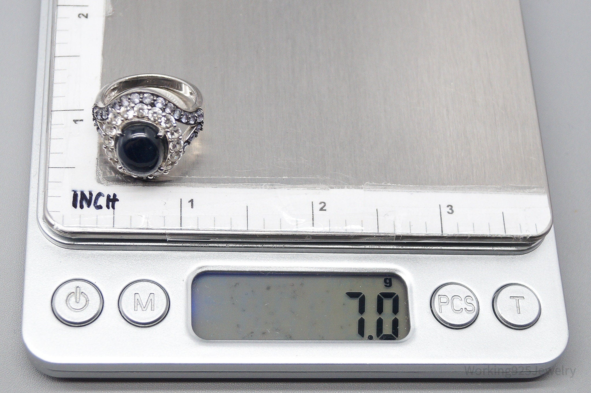 Blue Star Sapphire Iolite White Topaz Sterling Silver Ring - Size 7