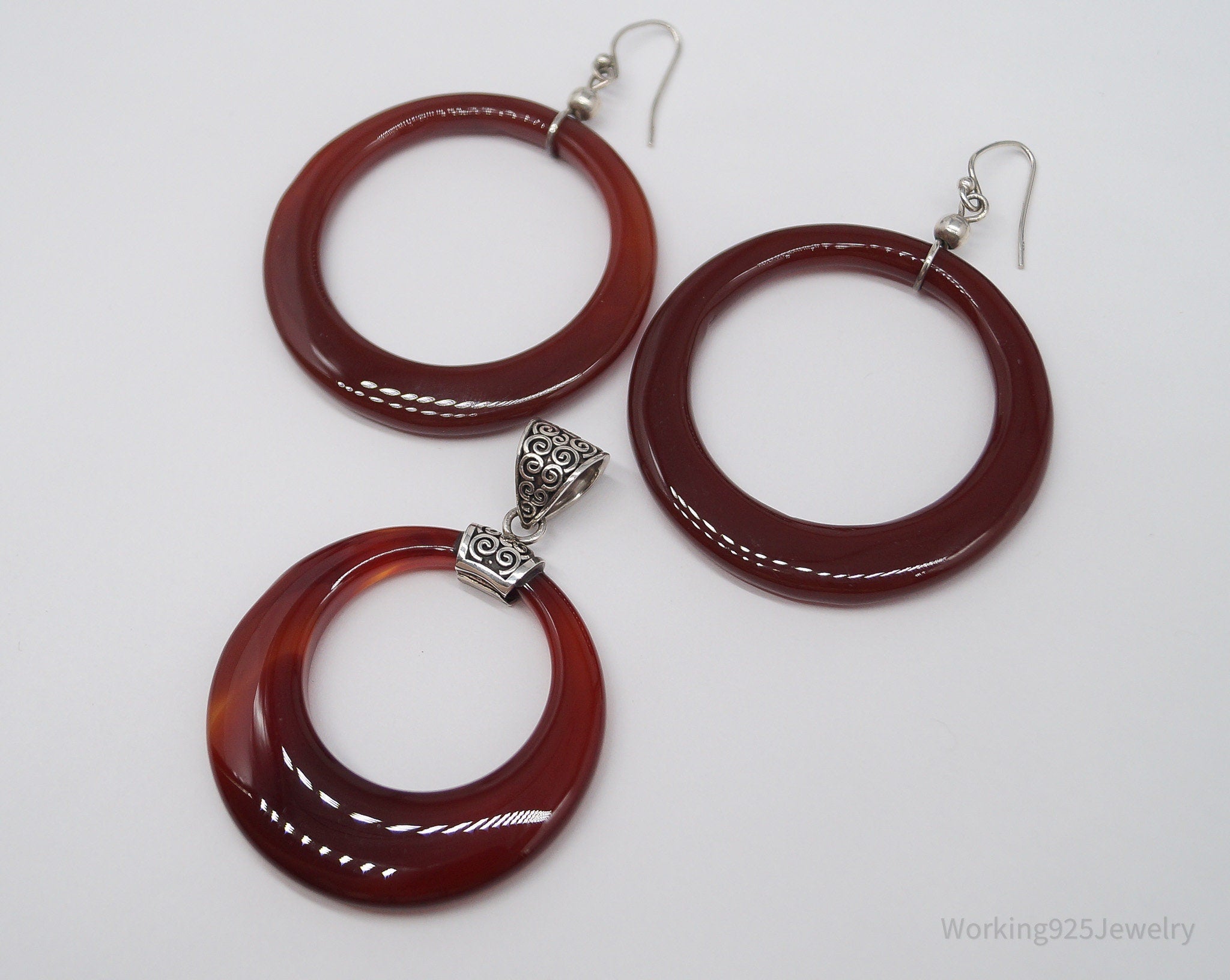 Vintage Carnelian Sterling Silver Earrings & Pendant Set