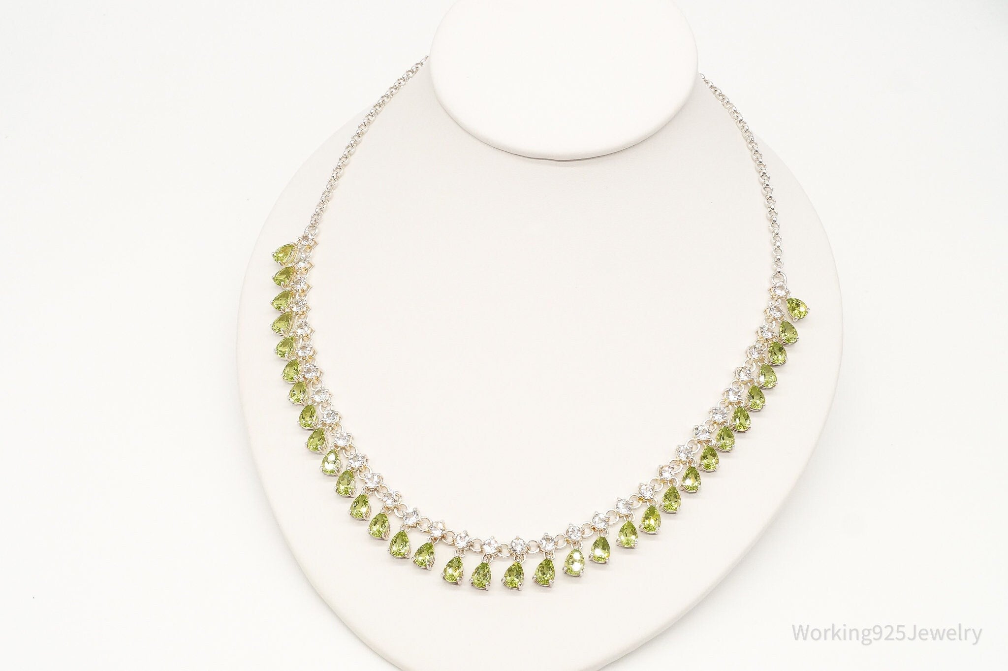 Vintage Peridot Cubic Zirconia Sterling Silver Necklace