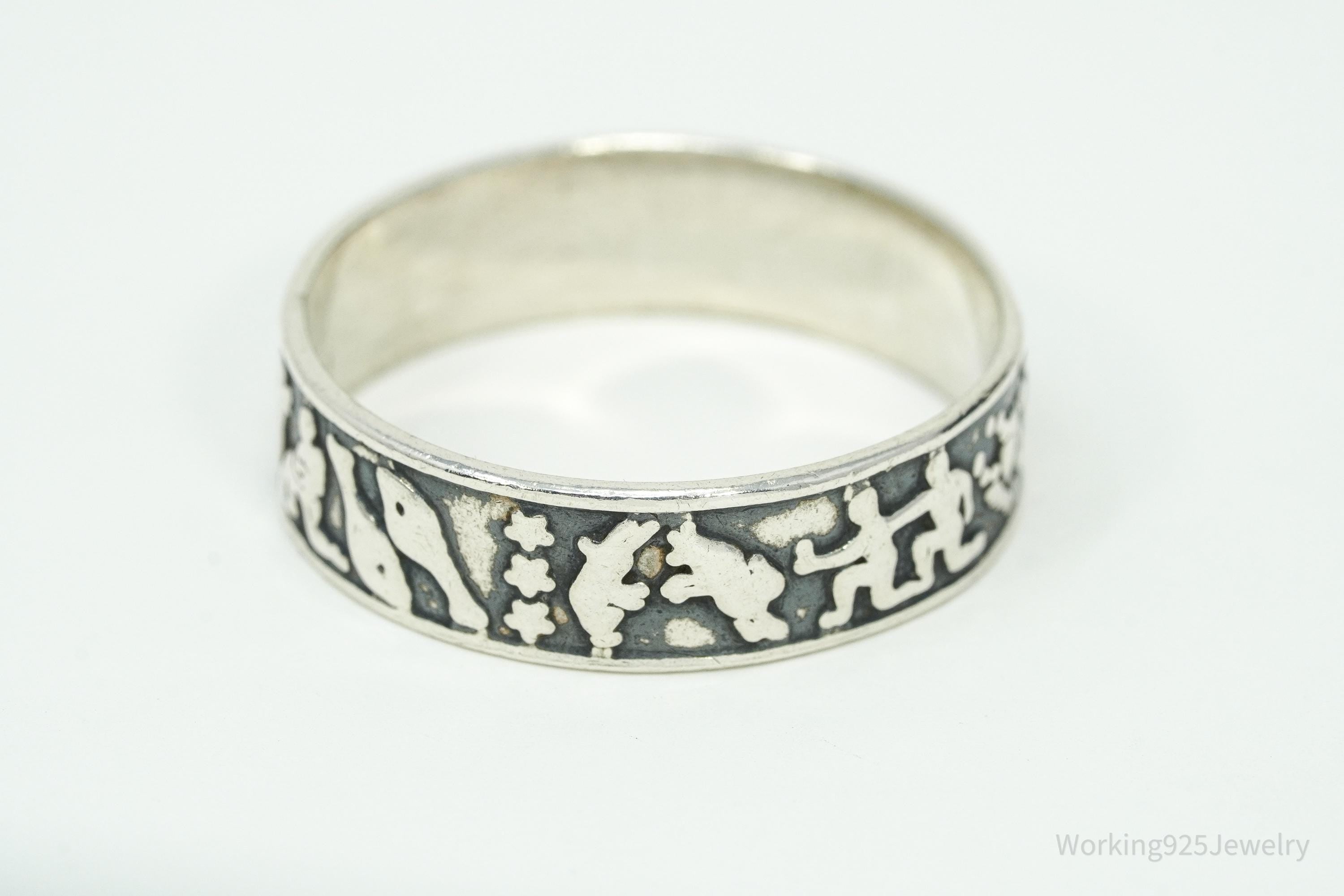 Vintage Astrology Signs Sterling Silver Band Ring - Size 13.5