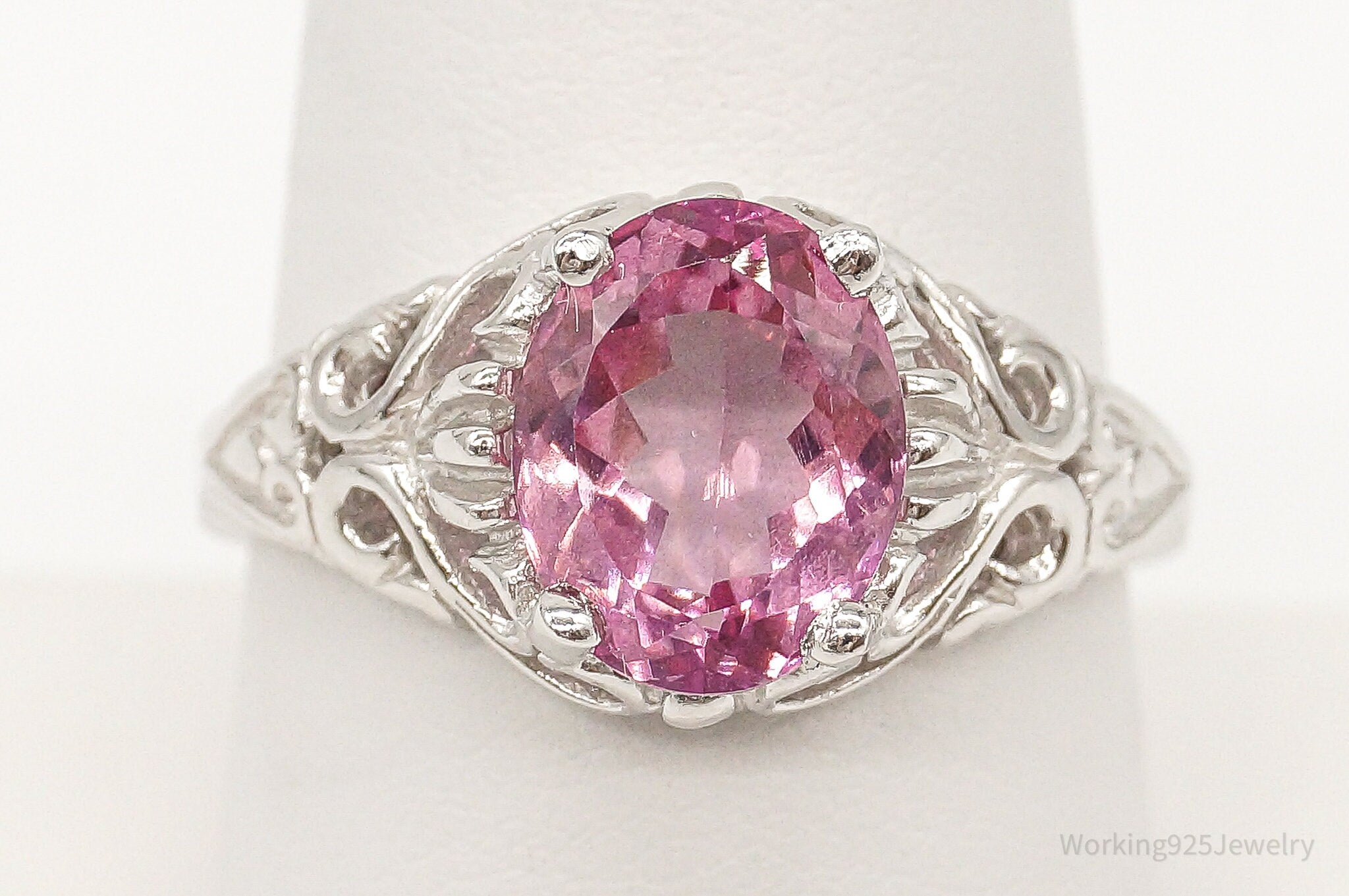 Vintage Pink Quartz Sterling Silver Ring - Size 8.75