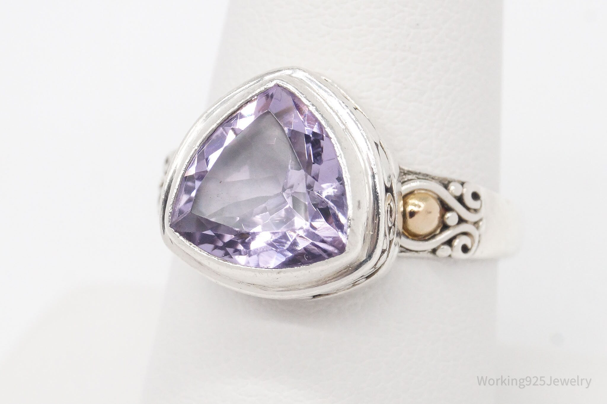 Vintage Designer BA Suarti 18K Gold Amethyst Sterling Silver Ring - Size 9