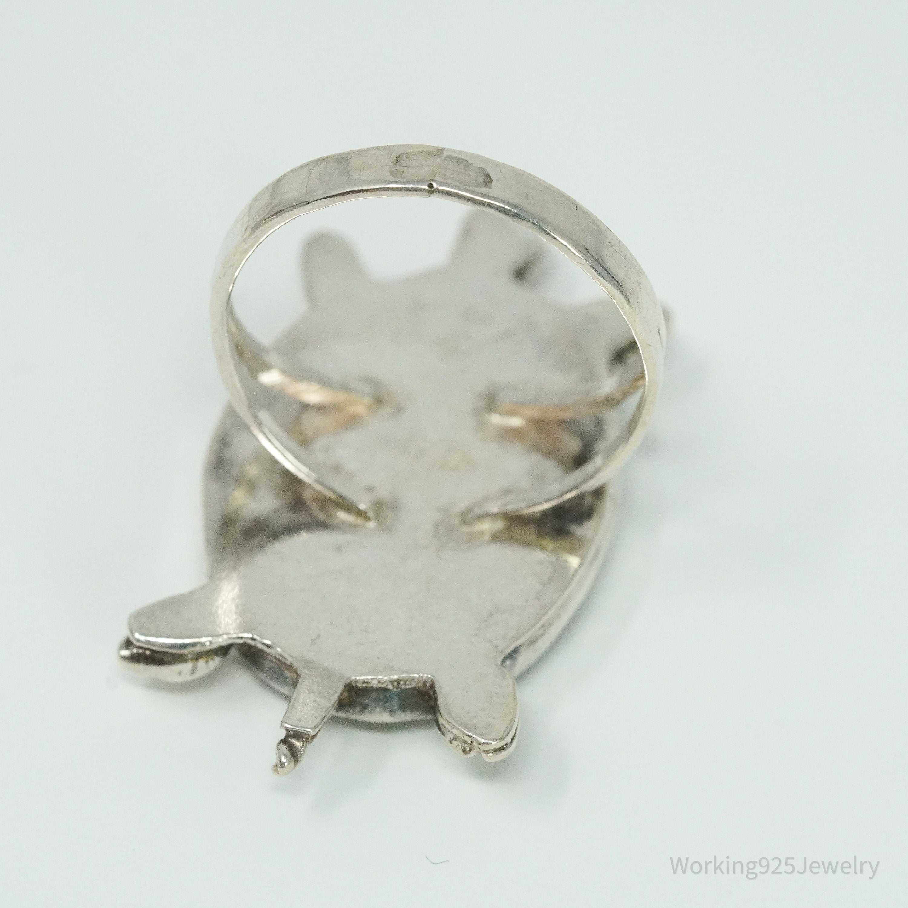 Vintage Abalone Paua Shell Inlay Turtle Silver Ring - Size 8.5