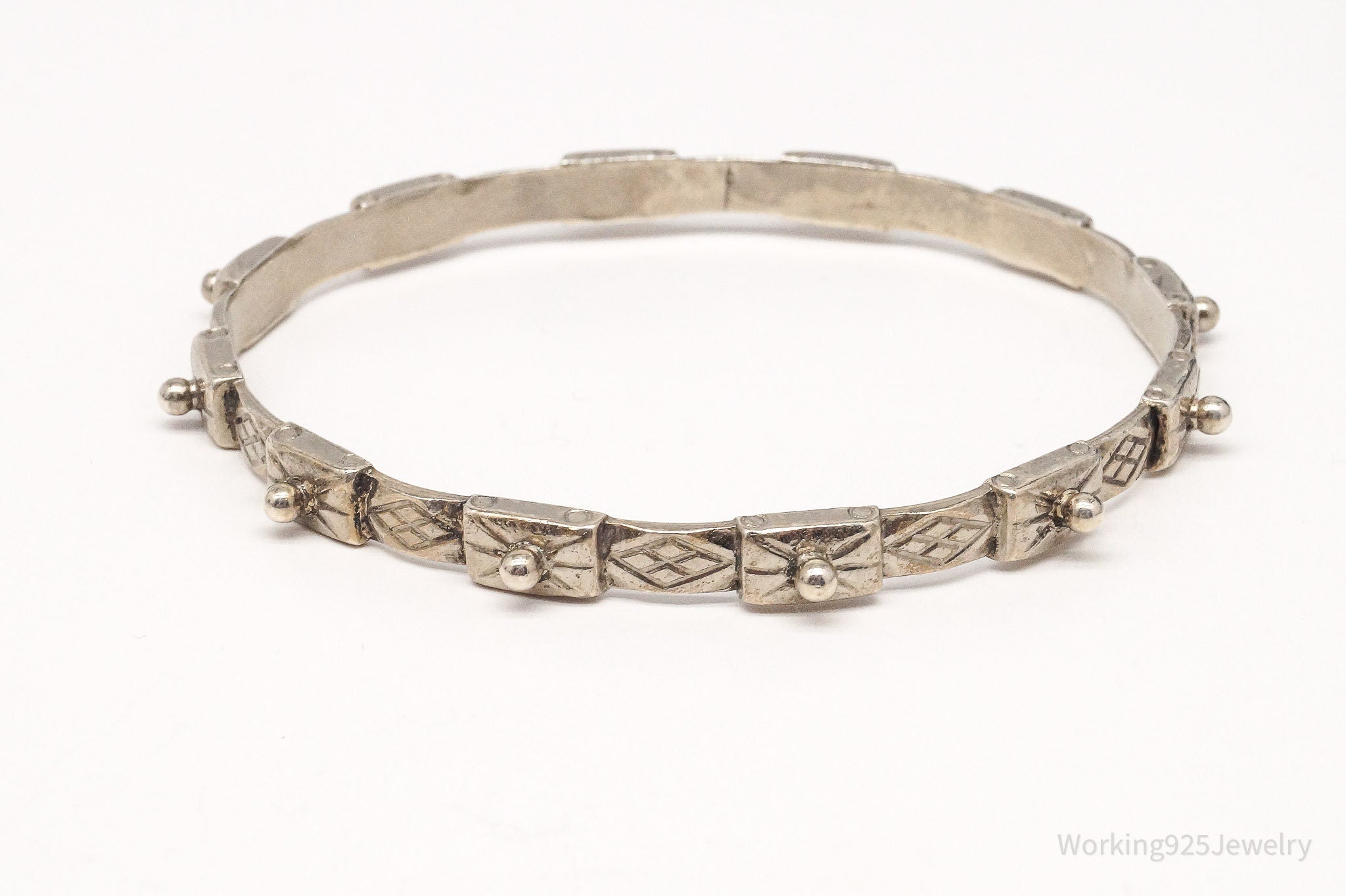 Antique Viking Style Sterling Silver Bangle Bracelet