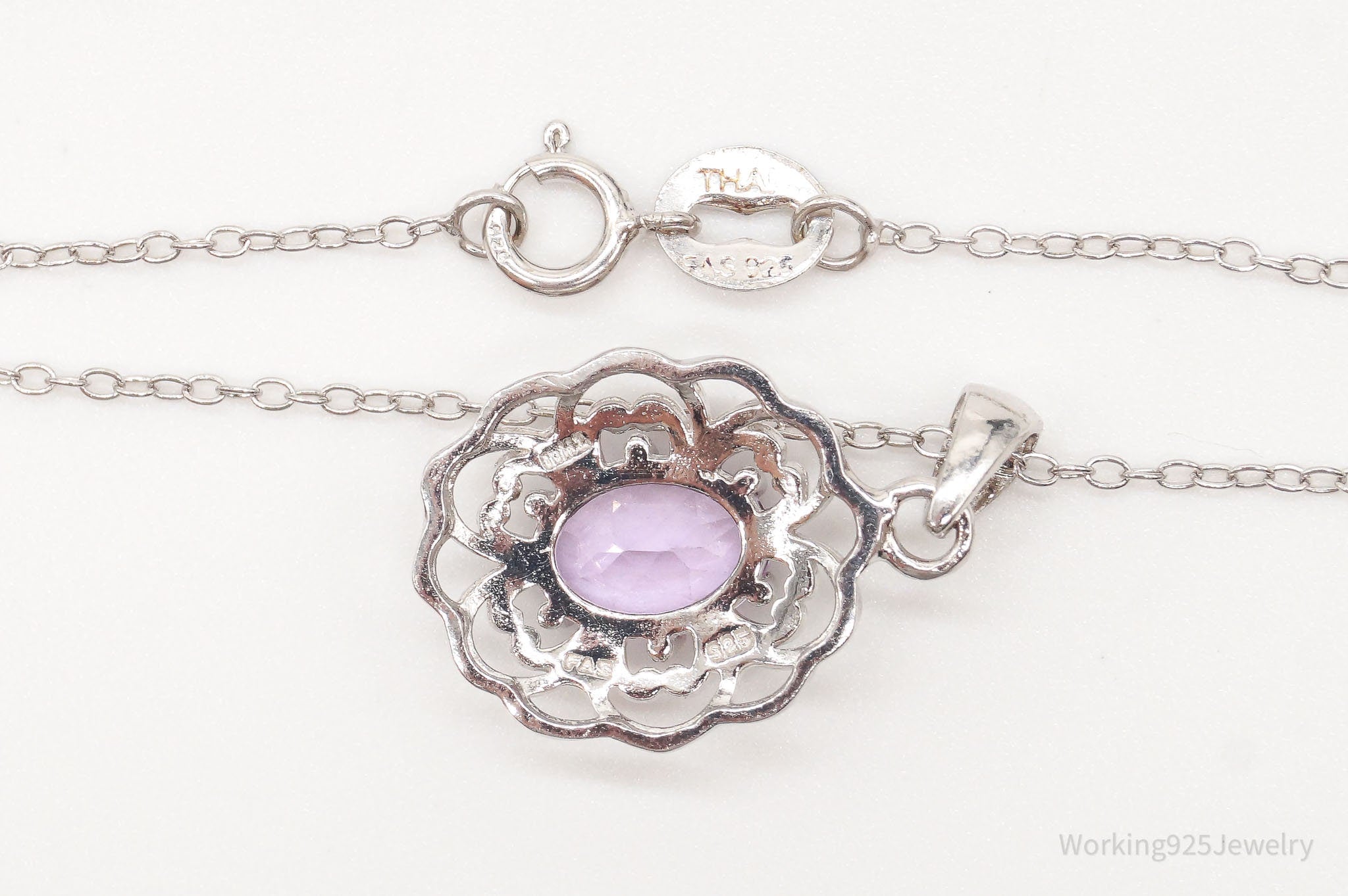 Vintage FAS Amethyst Flower Sterling Silver Chain Necklace