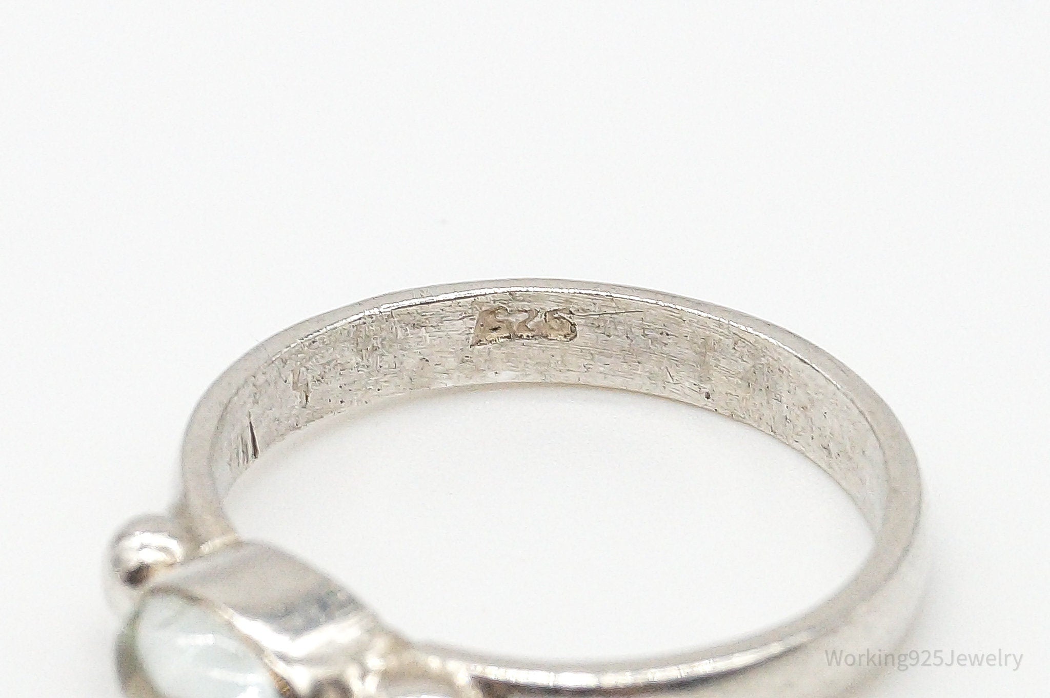 Vintage Crystal Sterling Silver Ring - Size 6.75