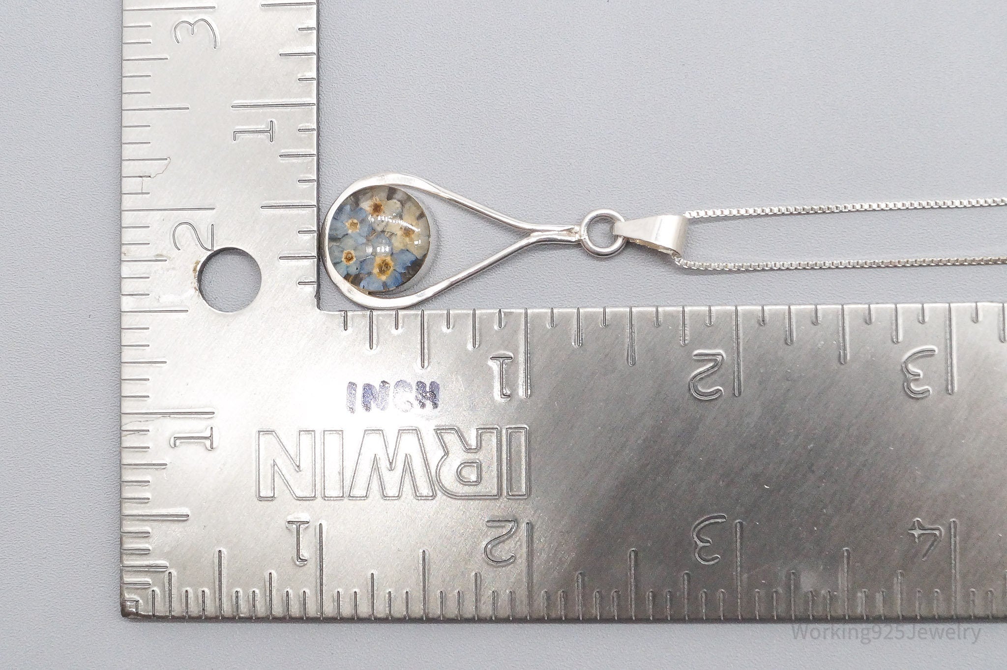 Vintage Dried Flowers Sterling Silver Necklace 20"