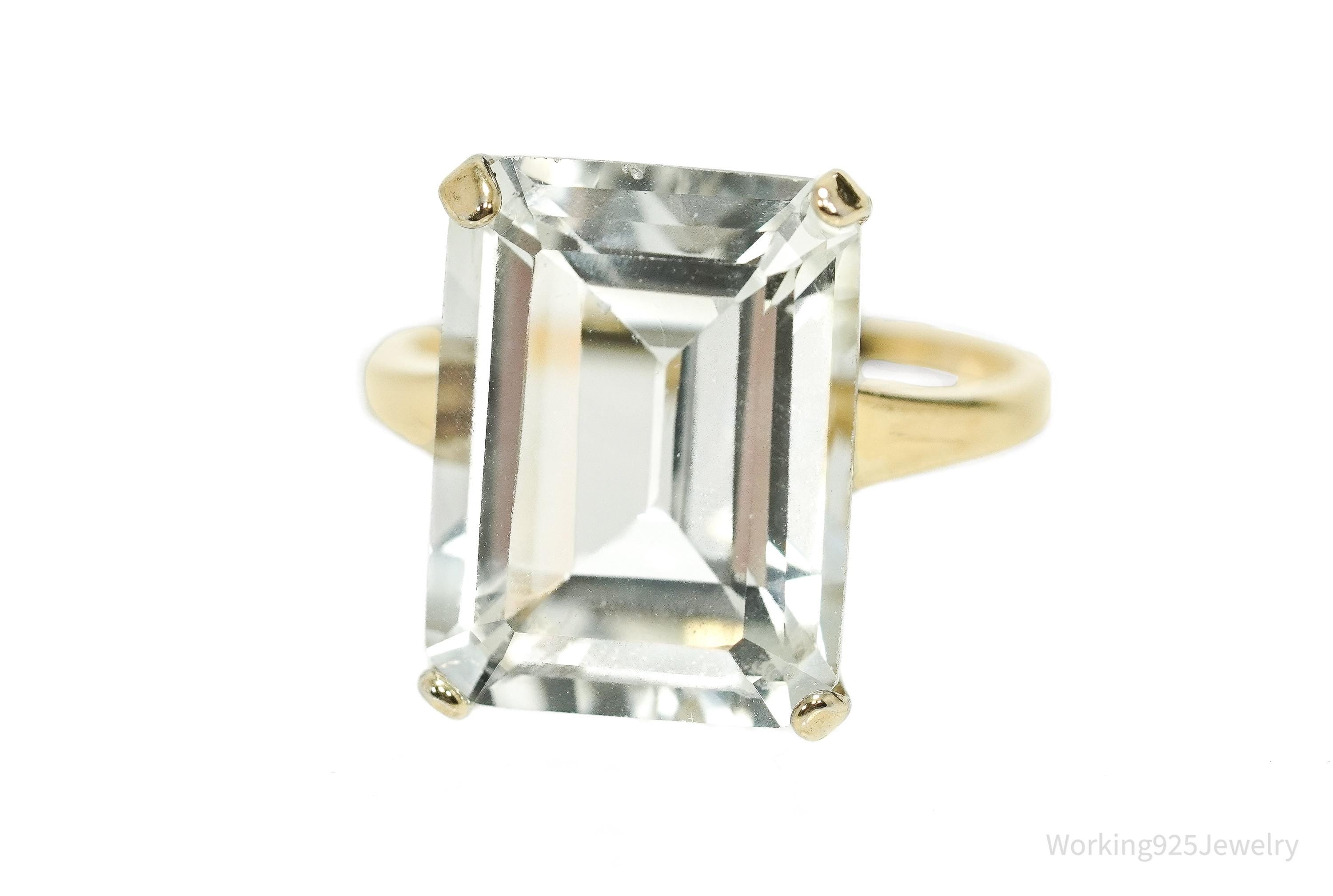 Vintage UTC Large Cubic Zirconia Gold Vermeil Sterling Silver Ring - Size 8
