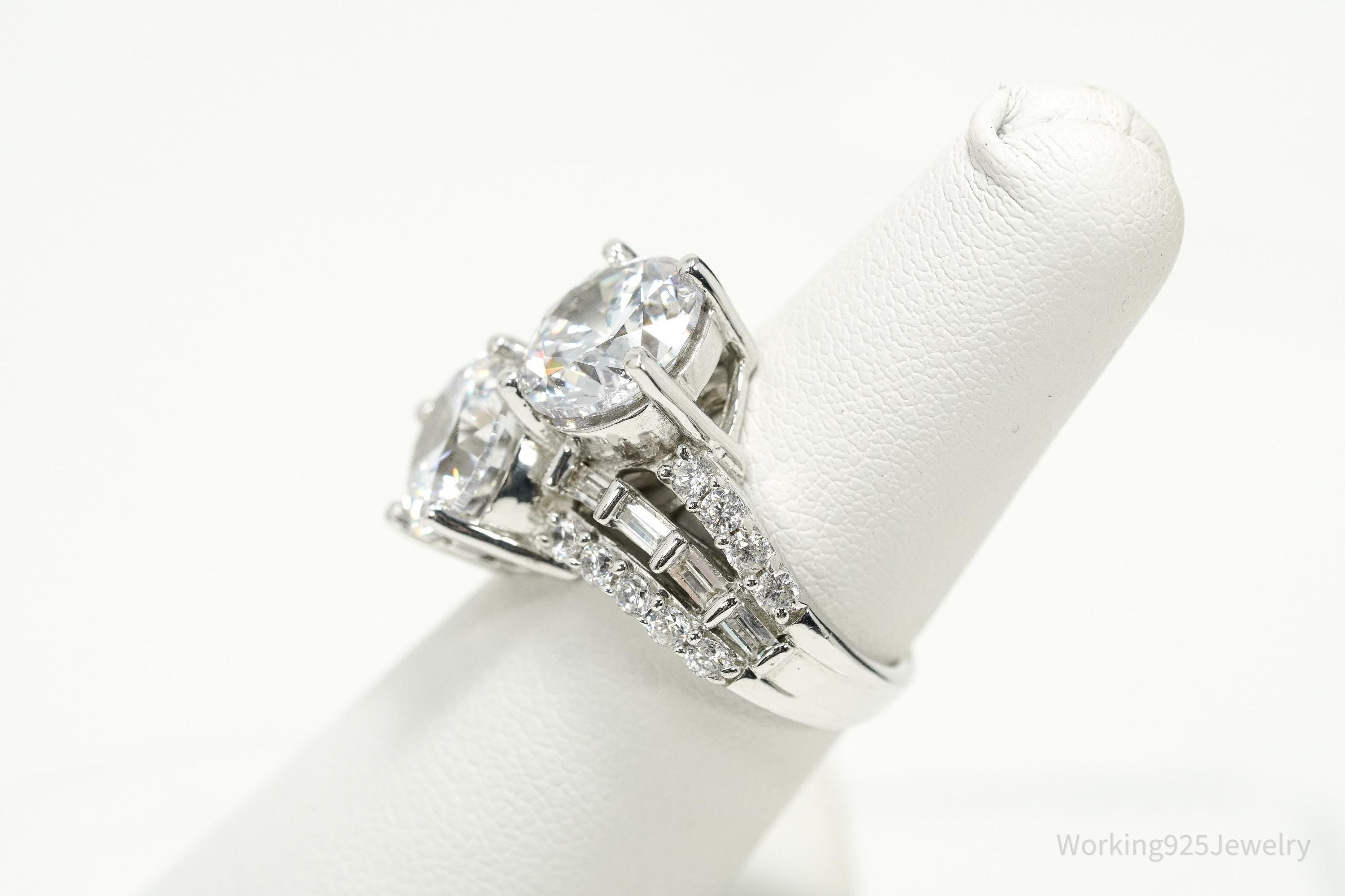 Vintage Cubic Zirconia Cluster Cocktail Sterling Silver Ring - Size 6