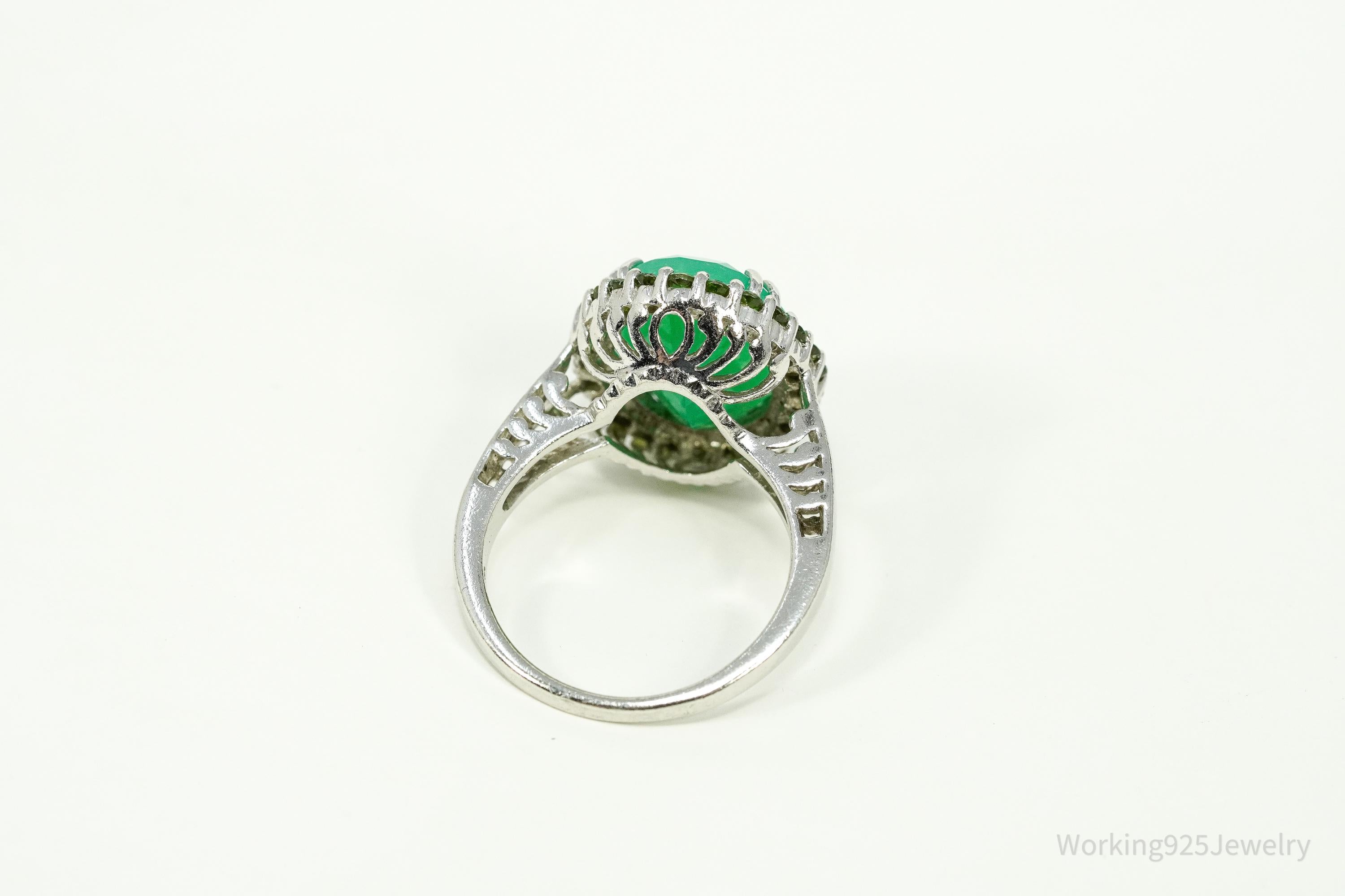 Vintage Green Chrysoprase & Peridot Sterling Silver Ring - Size 9.25