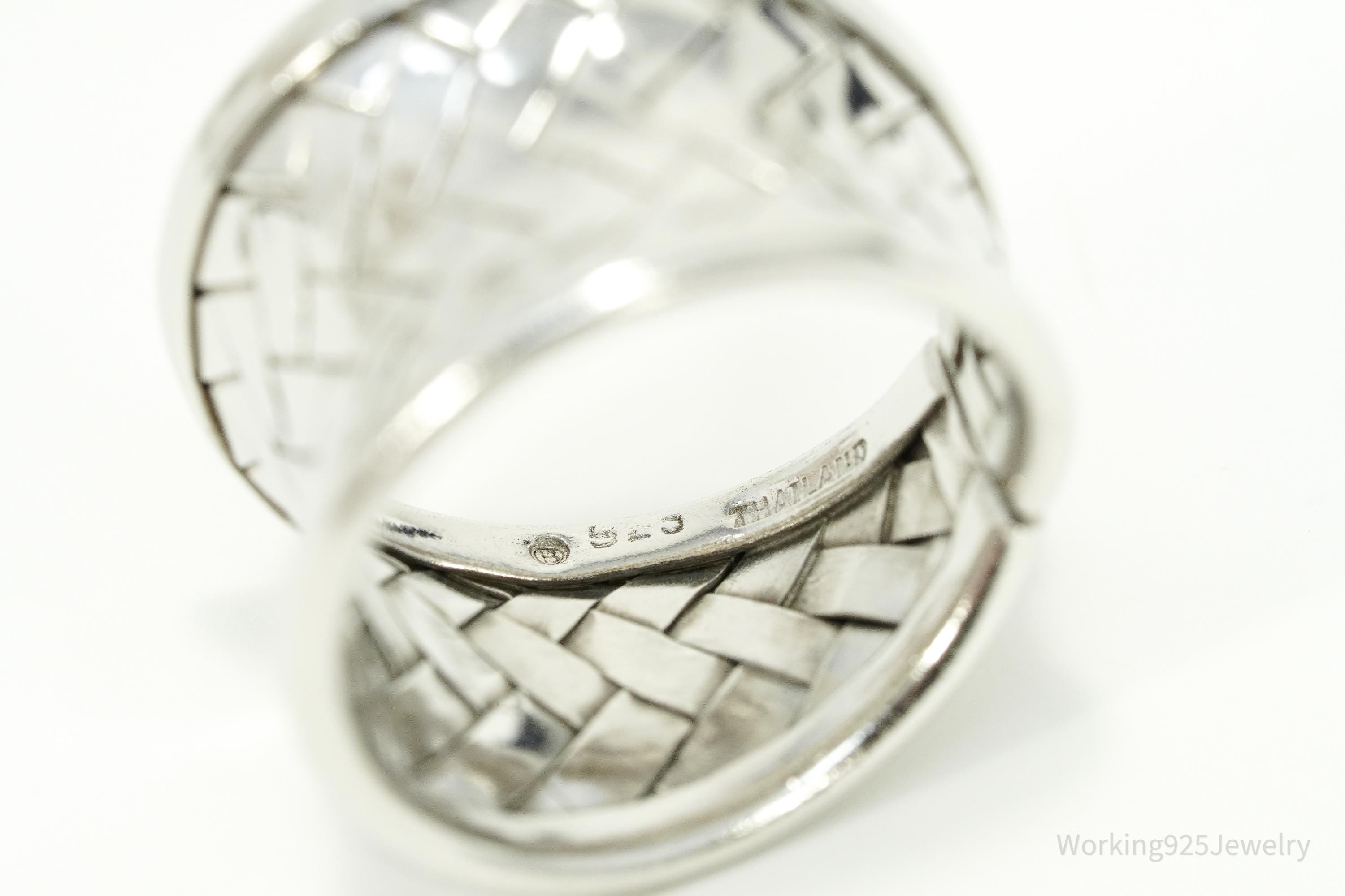 Vintage Basket Weave Sterling Silver Band Ring - Size 8.75