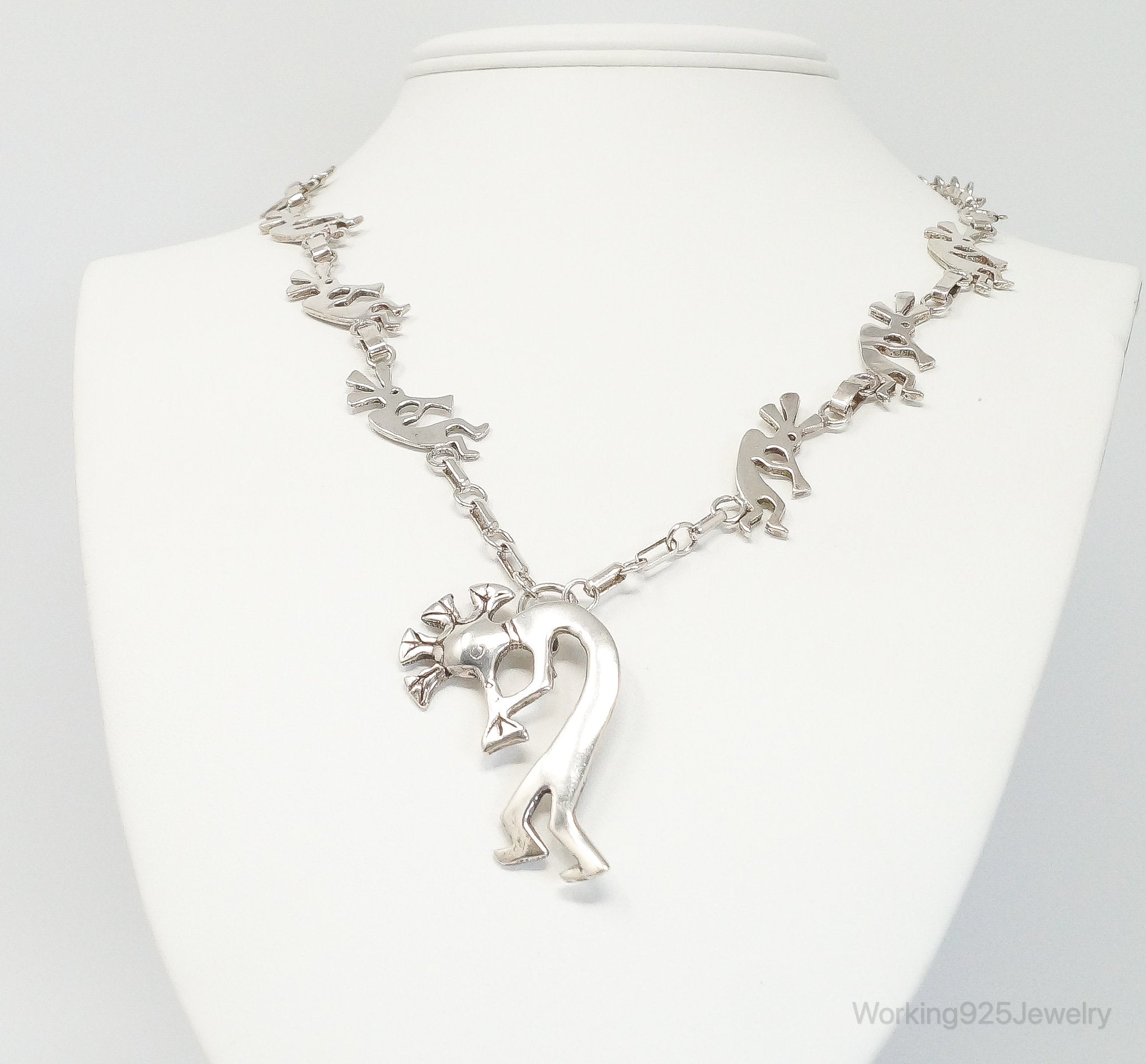 Vintage Native America GSNM Dancing Kokopelli Sterling Silver Necklace