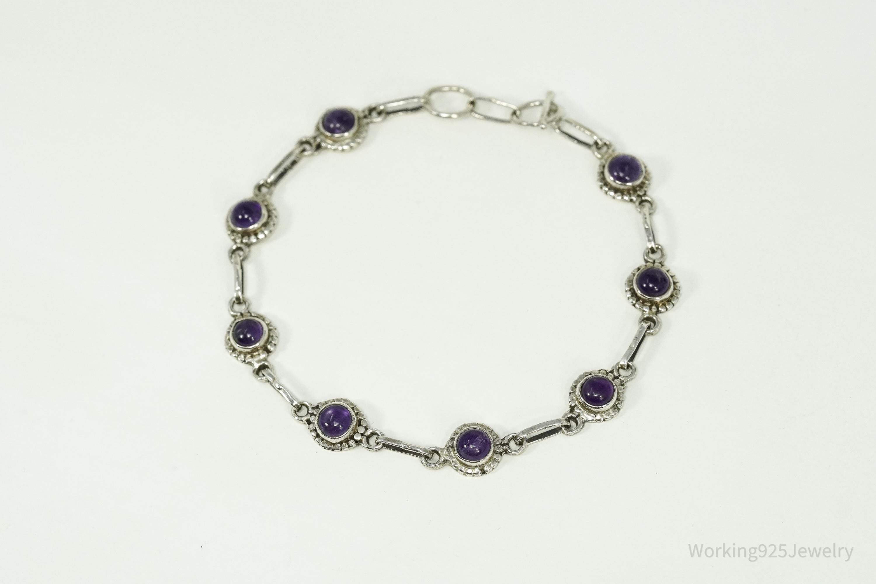 Vintage Amethyst Sterling Silver Toggle Bracelet 7 5/8"