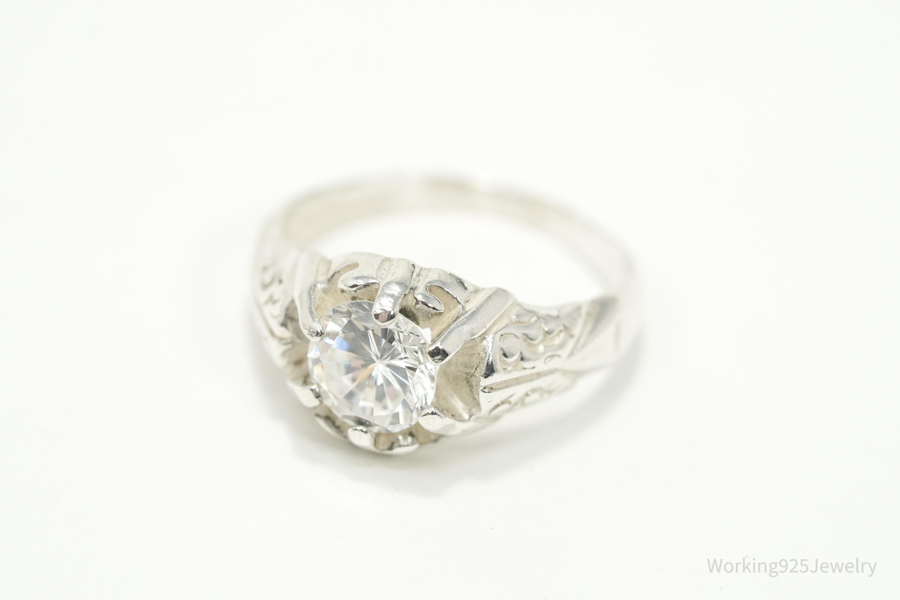 Vintage Cubic Zirconia Sterling Silver Ring - Size 7