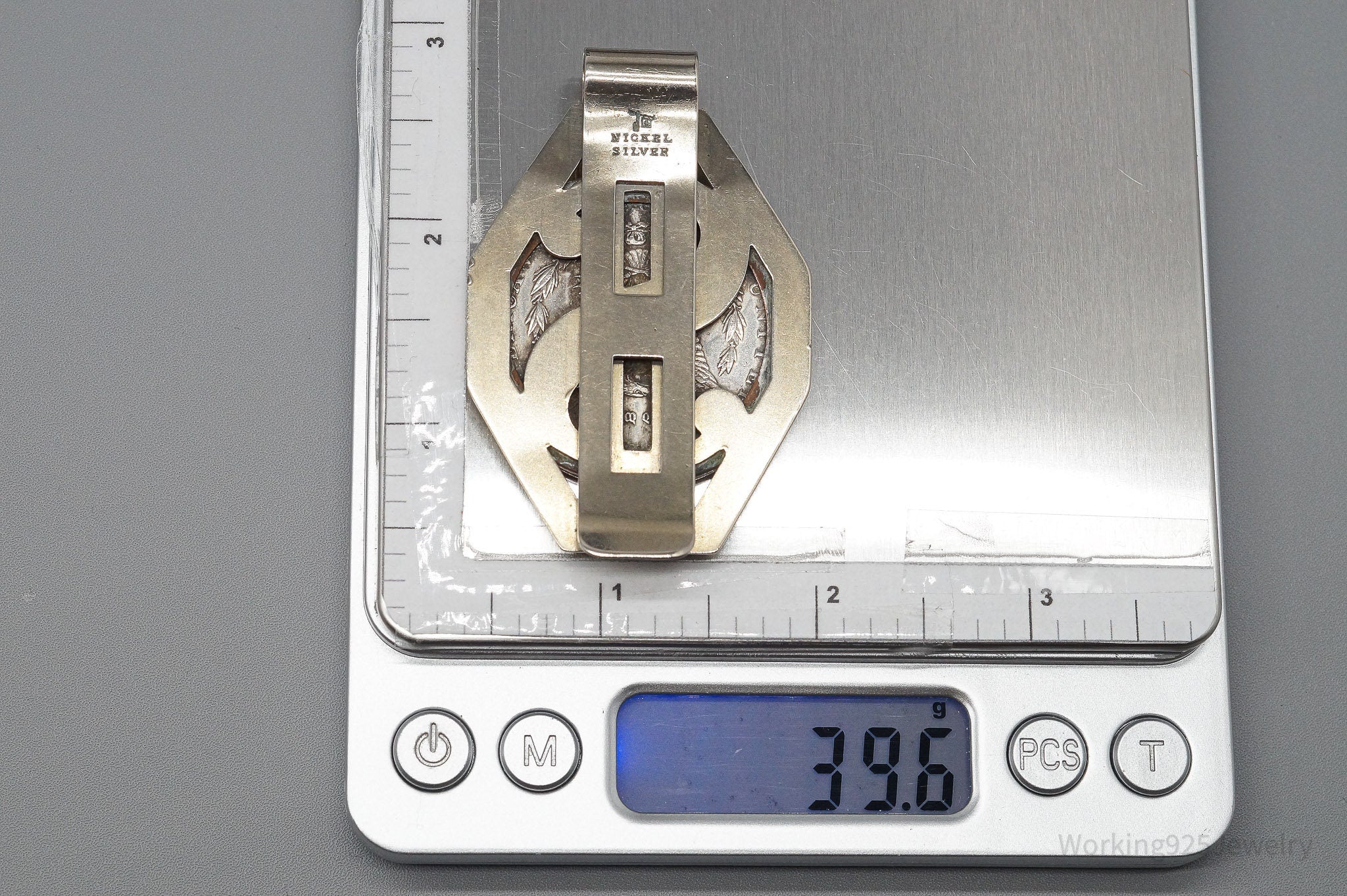 Antique 1896 Morgan Silver Dollar Coin Bell Trading Post Nickel Silver Money Clip