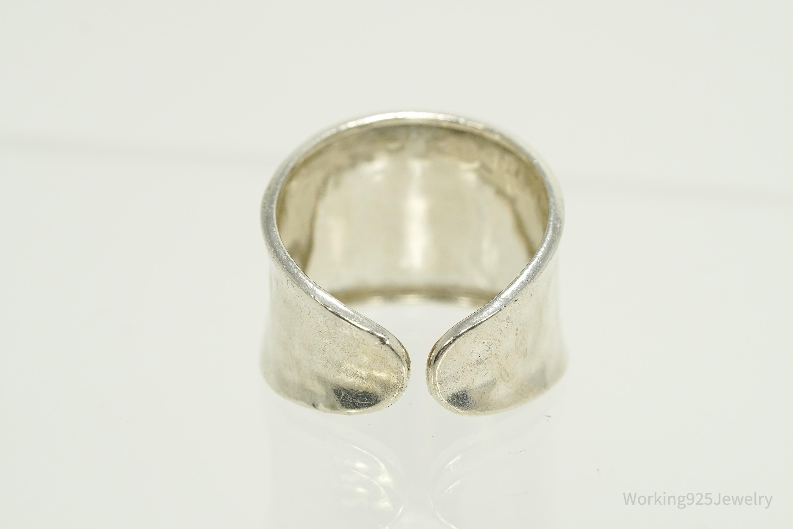 Vintage Turquoise Hammered Style Silver Ring - Size 12