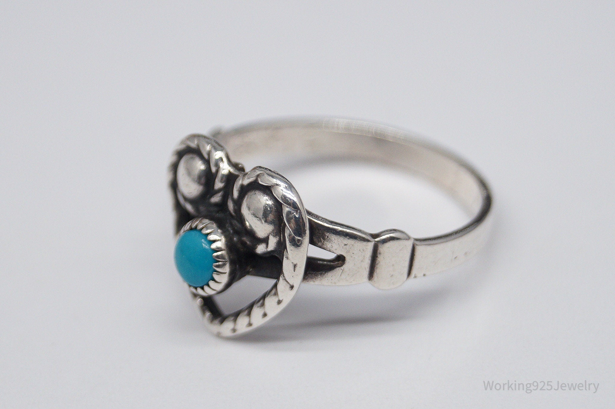 Vintage Native Bell Trading Post Turquoise Heart Sterling Silver Ring - Size 6.5