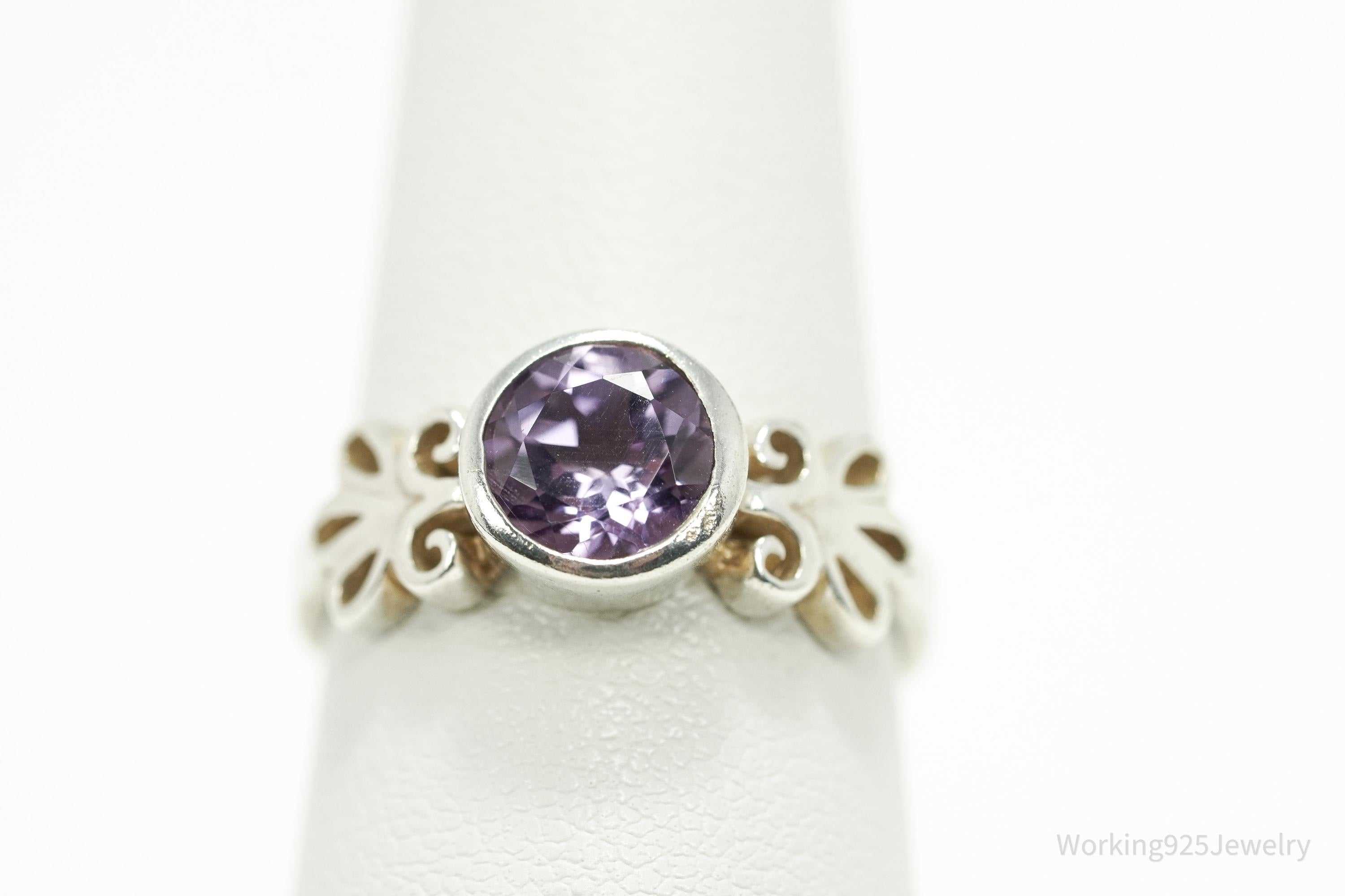 Vintage Purple Amethyst Sterling Silver Ring - Size 7.25