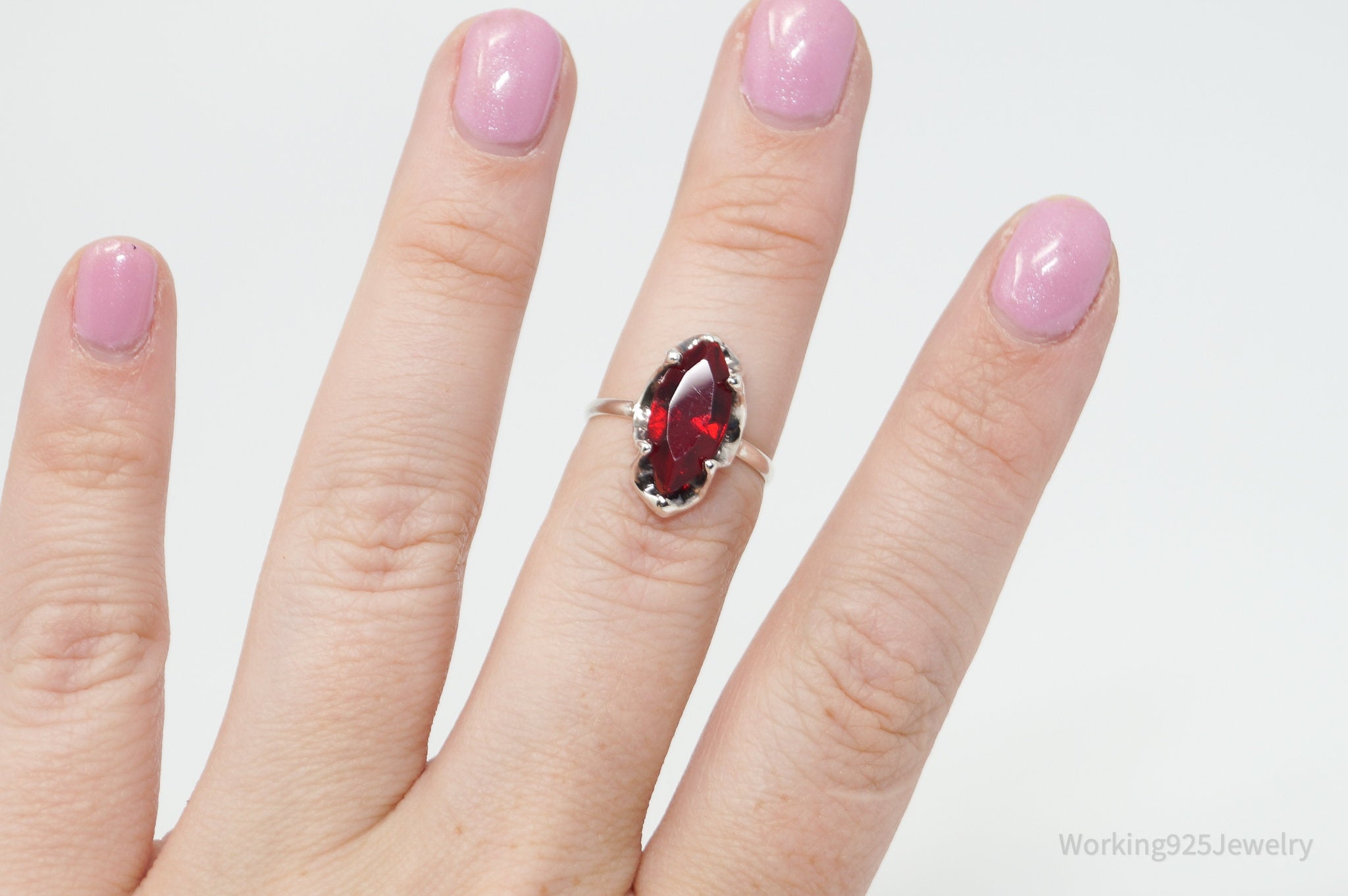 Vtg Mexico City Artisan Large Red Paste Southwestern Sterling Silver Ring-Sz 6.5