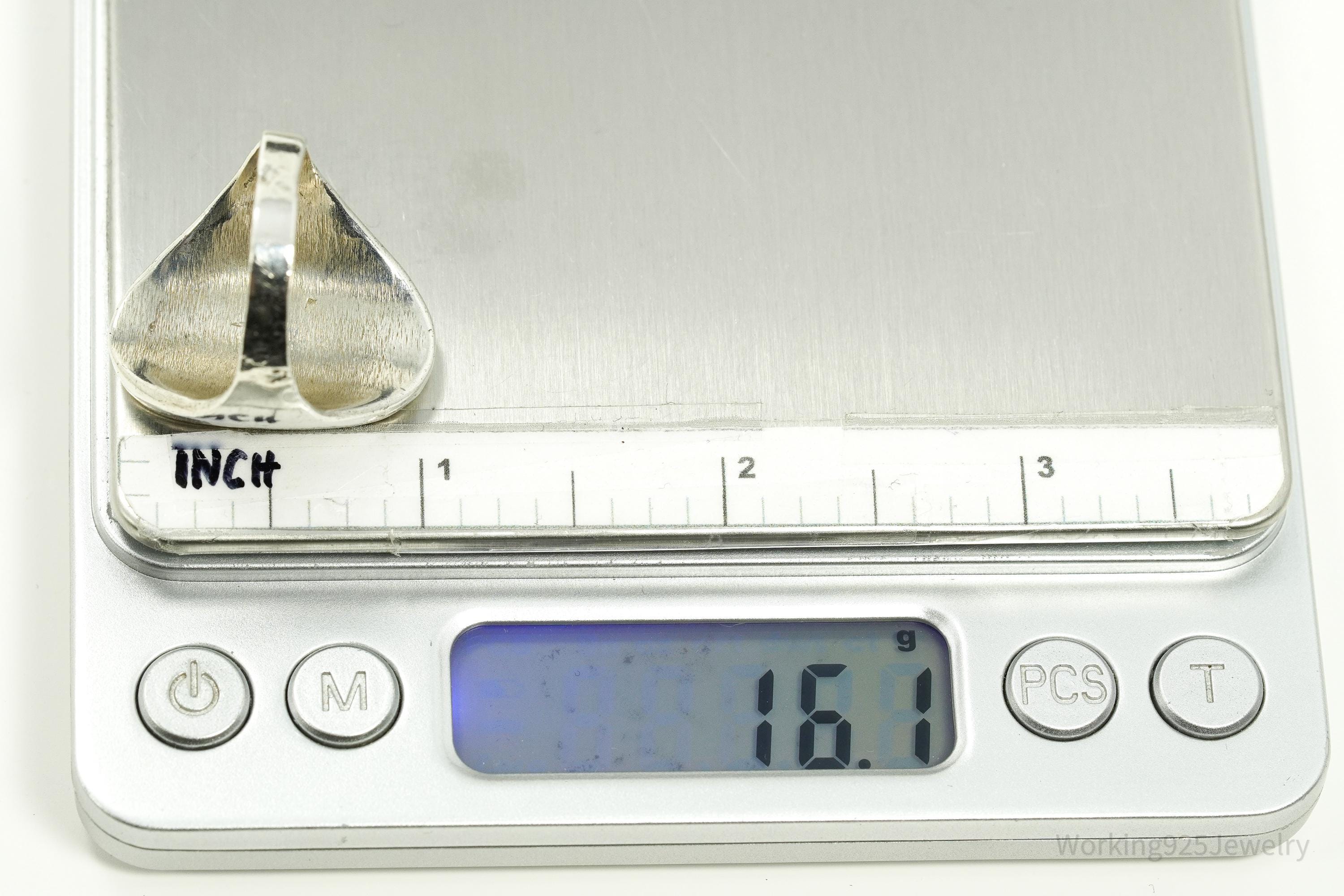 Vintage Native American Turquoise Inlay Heavy Silver Ring - Size 12.25