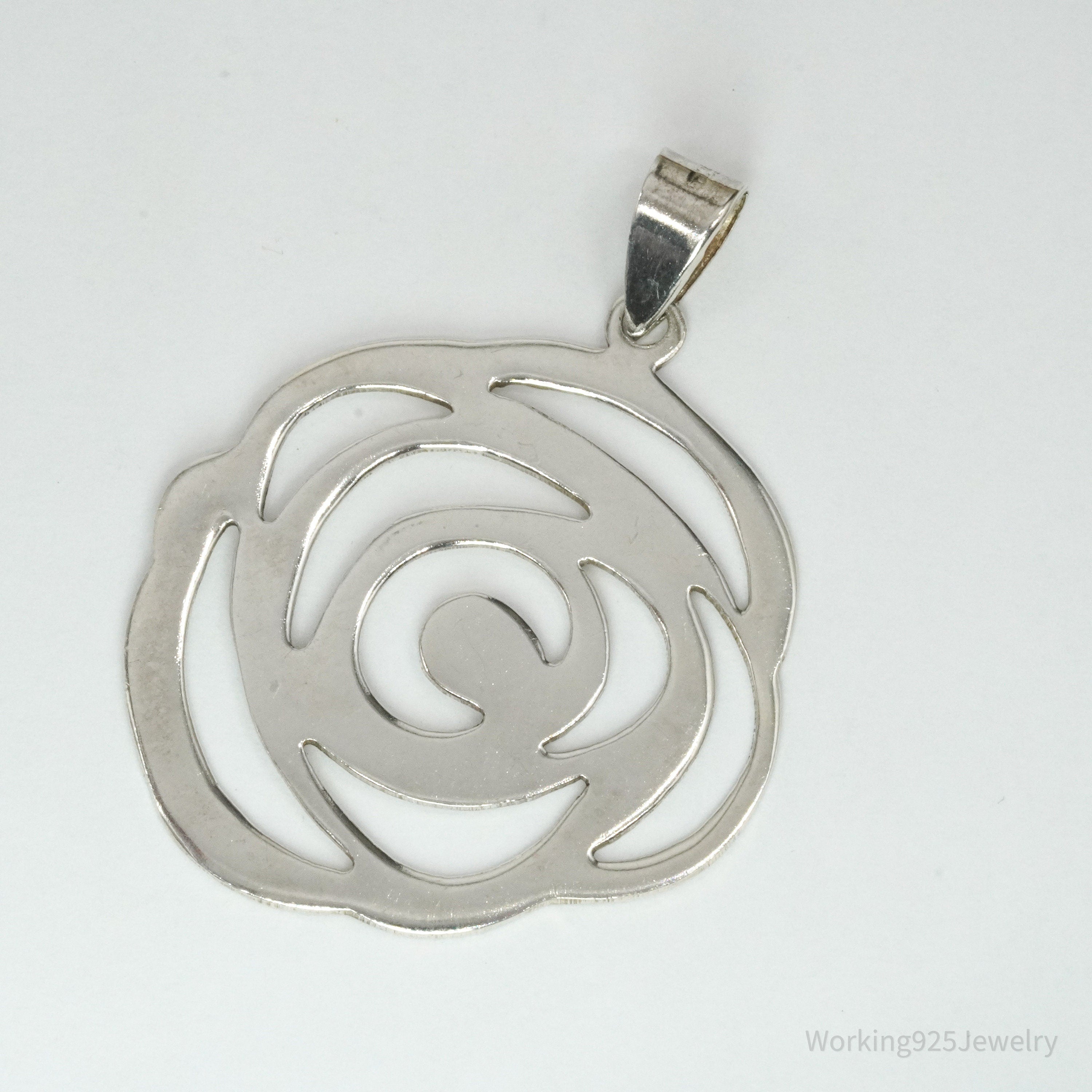 Large Vintage Sterling Silver Modernist Style Rose Pendant