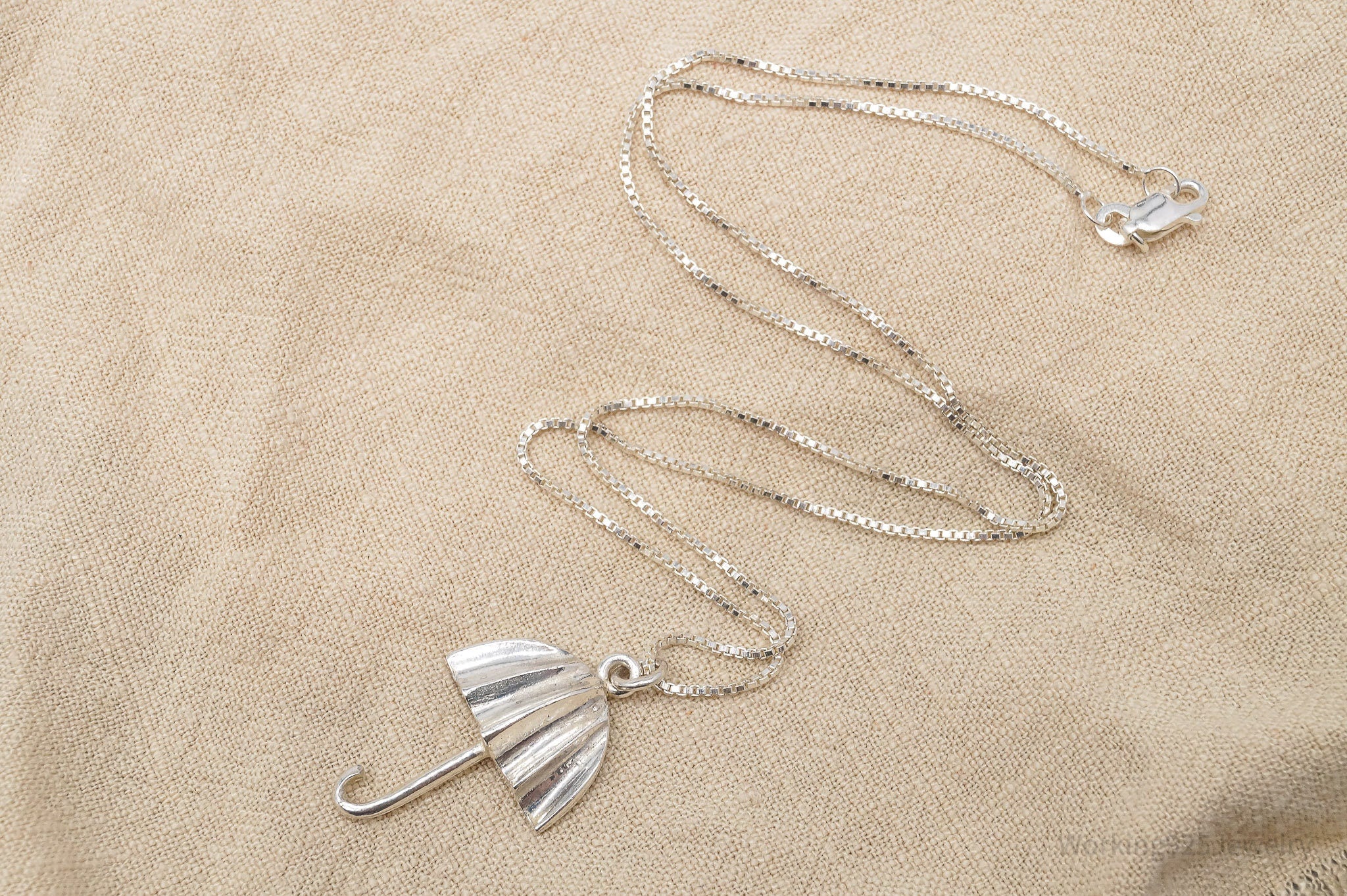 Vintage Handmade Modernist Umbrella Sterling Silver Necklace 18"