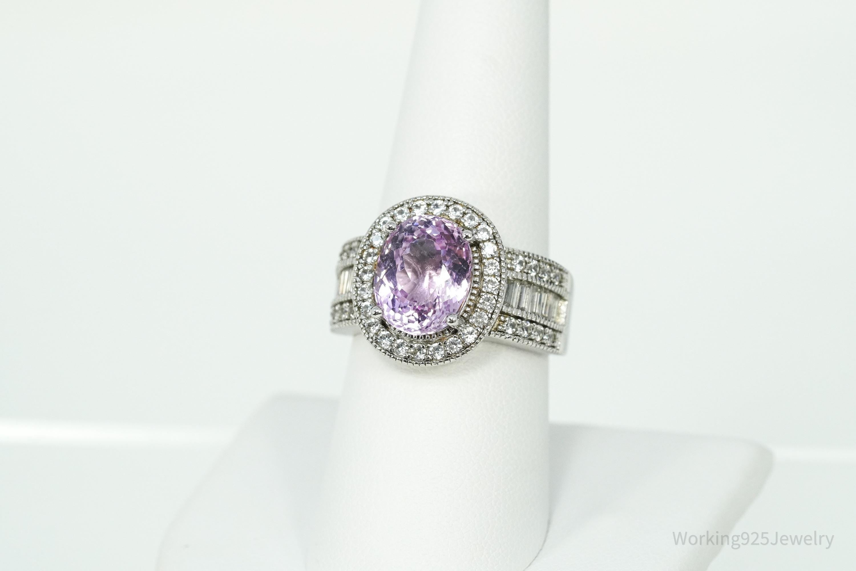 Vintage Amethyst & White Topaz Sterling Silver Ring - Size 8