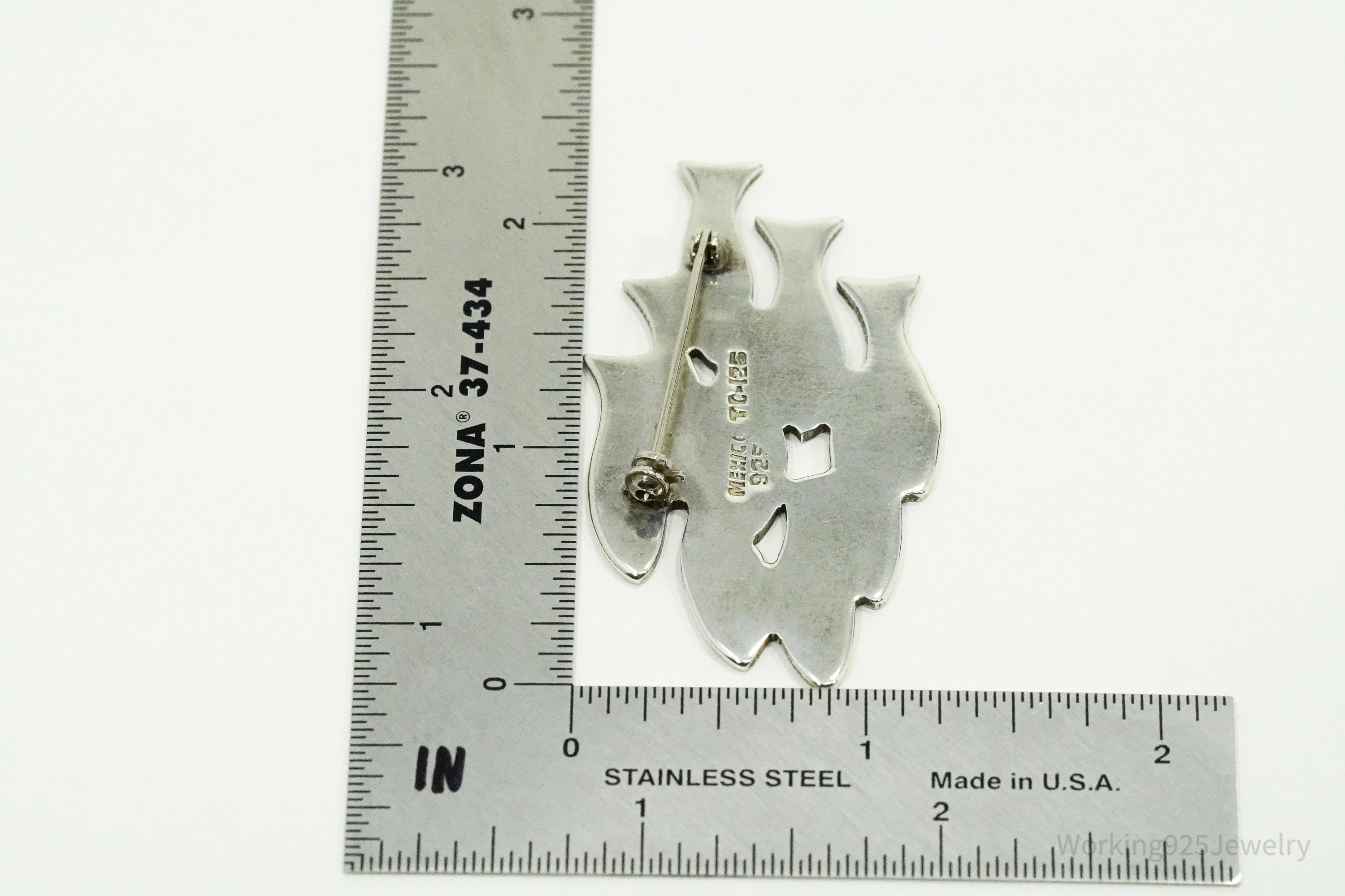 Large Vintage Mexico School Of Fish Sterling Silver Brooch Pin