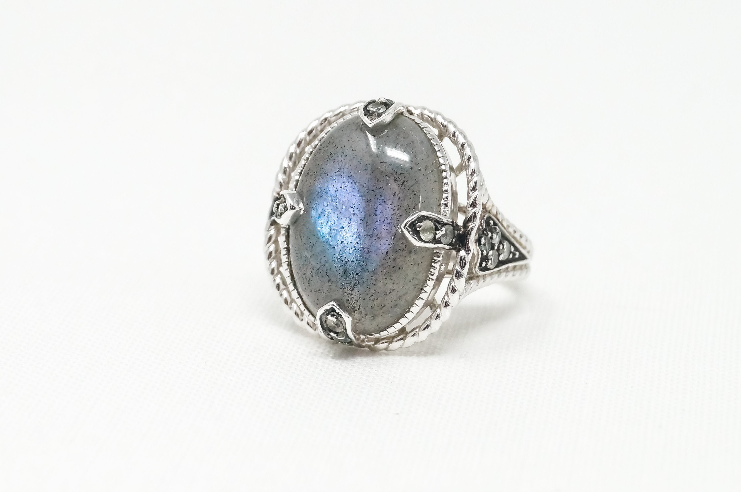 Vintage Large Labradorite Topaz Sterling Silver Ring - Sz 7 -797373219