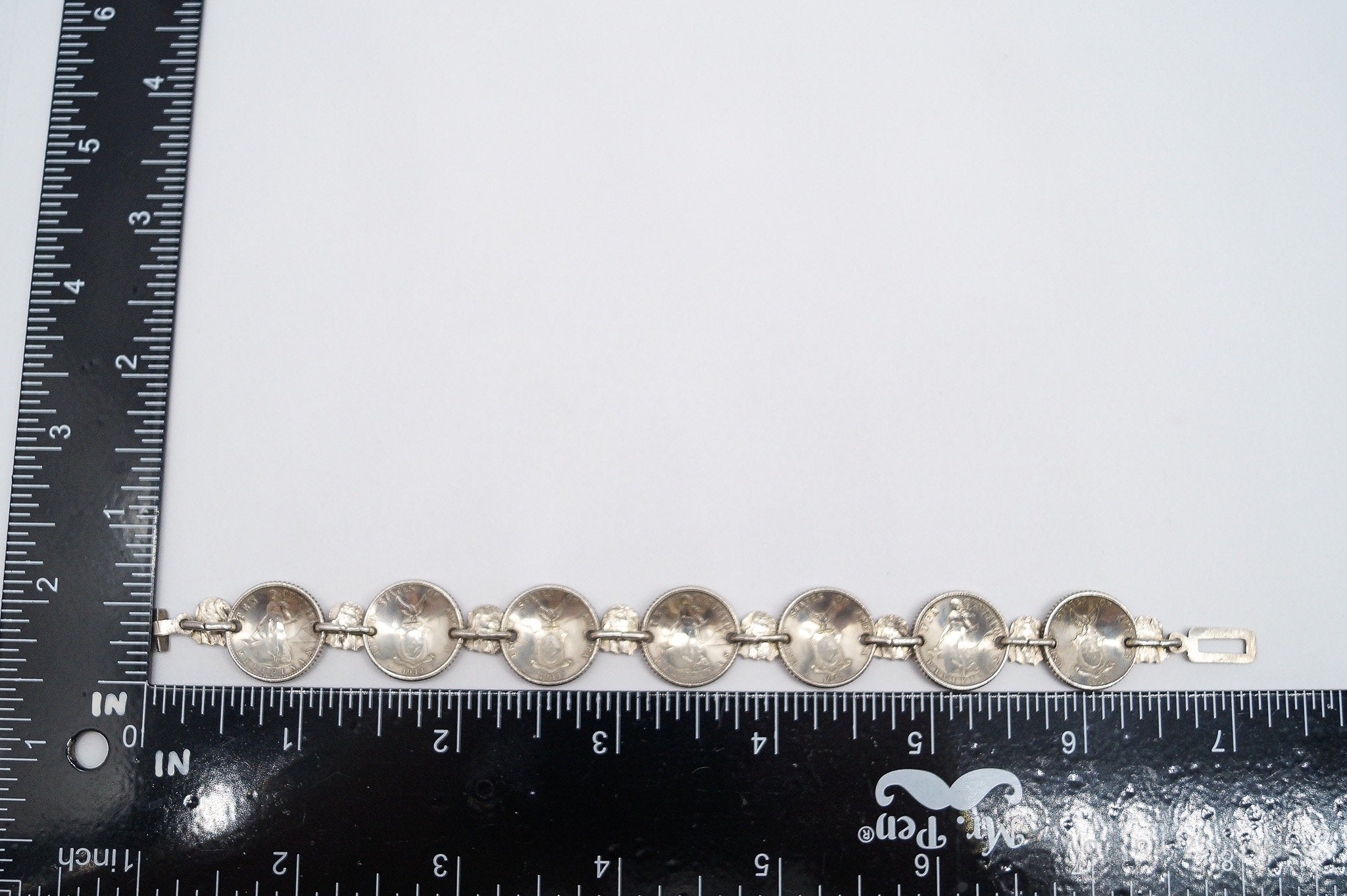 Vintage 1944 Philippines Centavos Silver Bracelet - 7 1/8"
