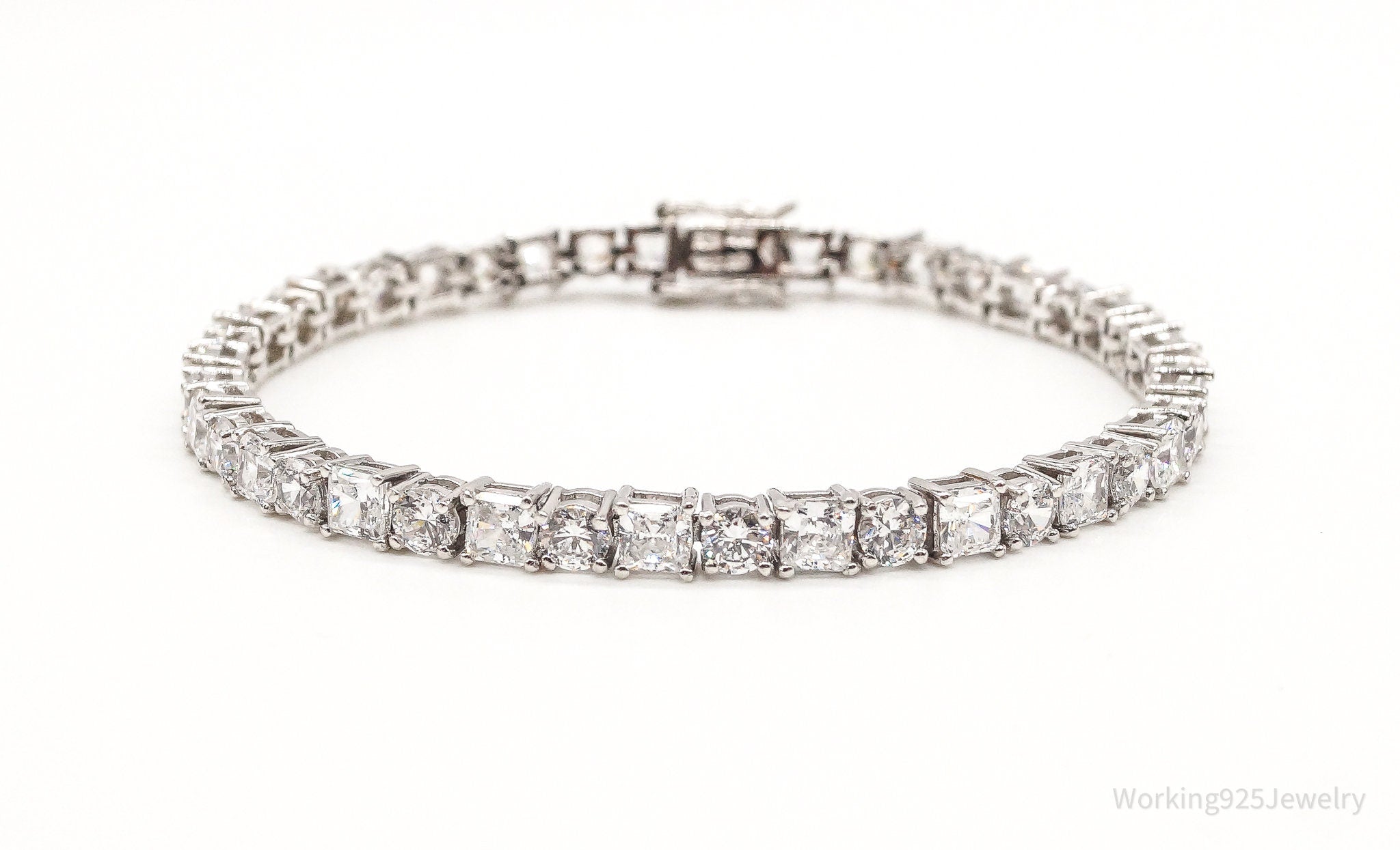 Vintage Large Cubic Zirconia Sterling Silver Tennis Bracelet